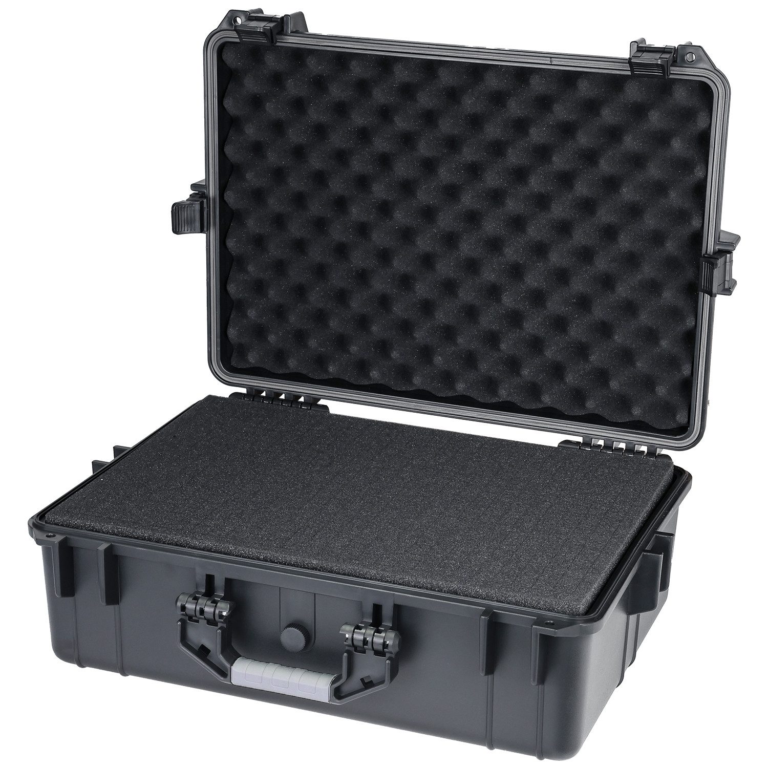 HMF Werkzeugkoffer ODK100 Outdoorkoffer mit Druckausgleichsventil und Rasterschaumstoff, Outdoor-Koffer wasserdicht und staubdicht, 57 x 41,5 x 21,5 cm schwarz