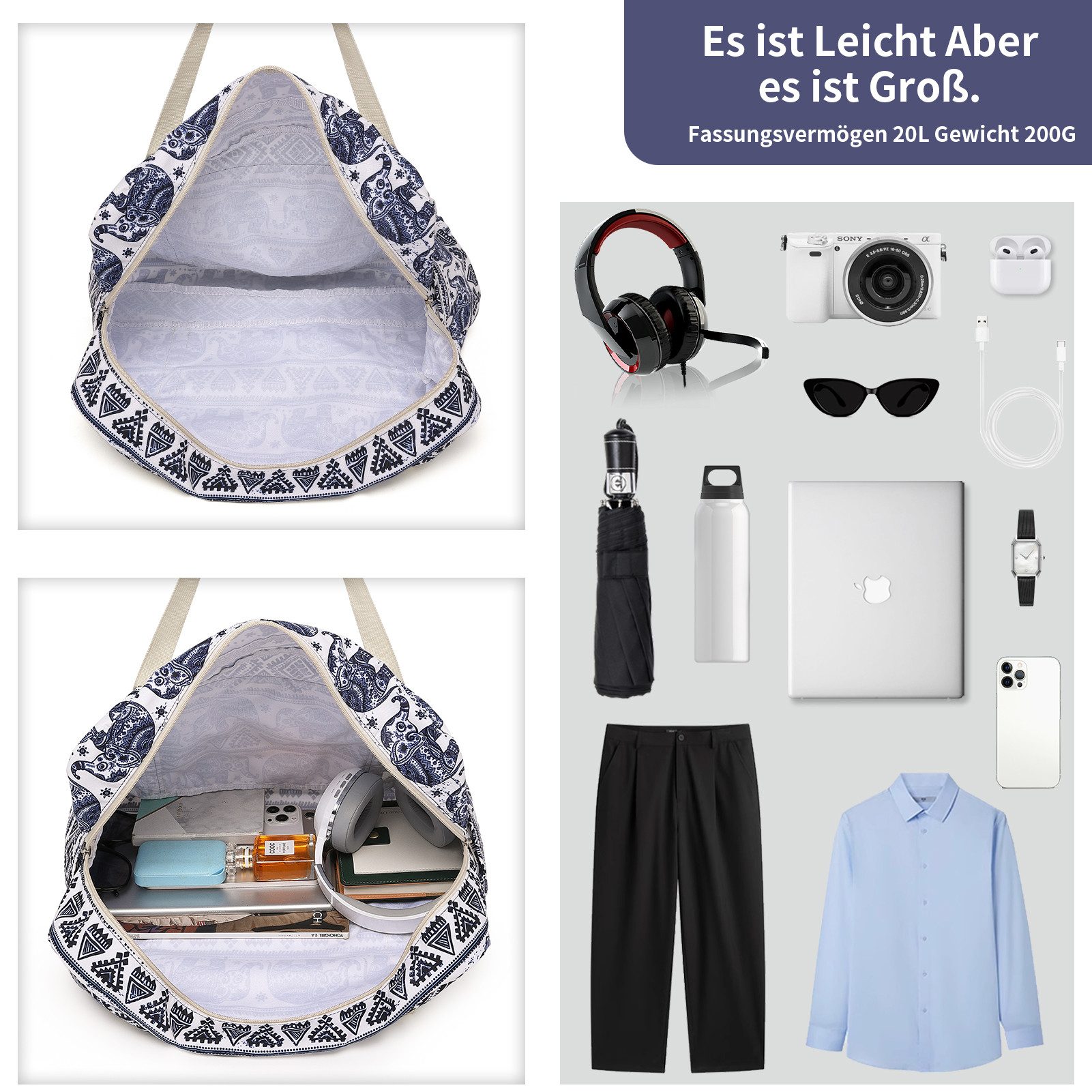 KONO Reisetasche Faltbar Damen Handgepäck Tasche günstig online kaufen