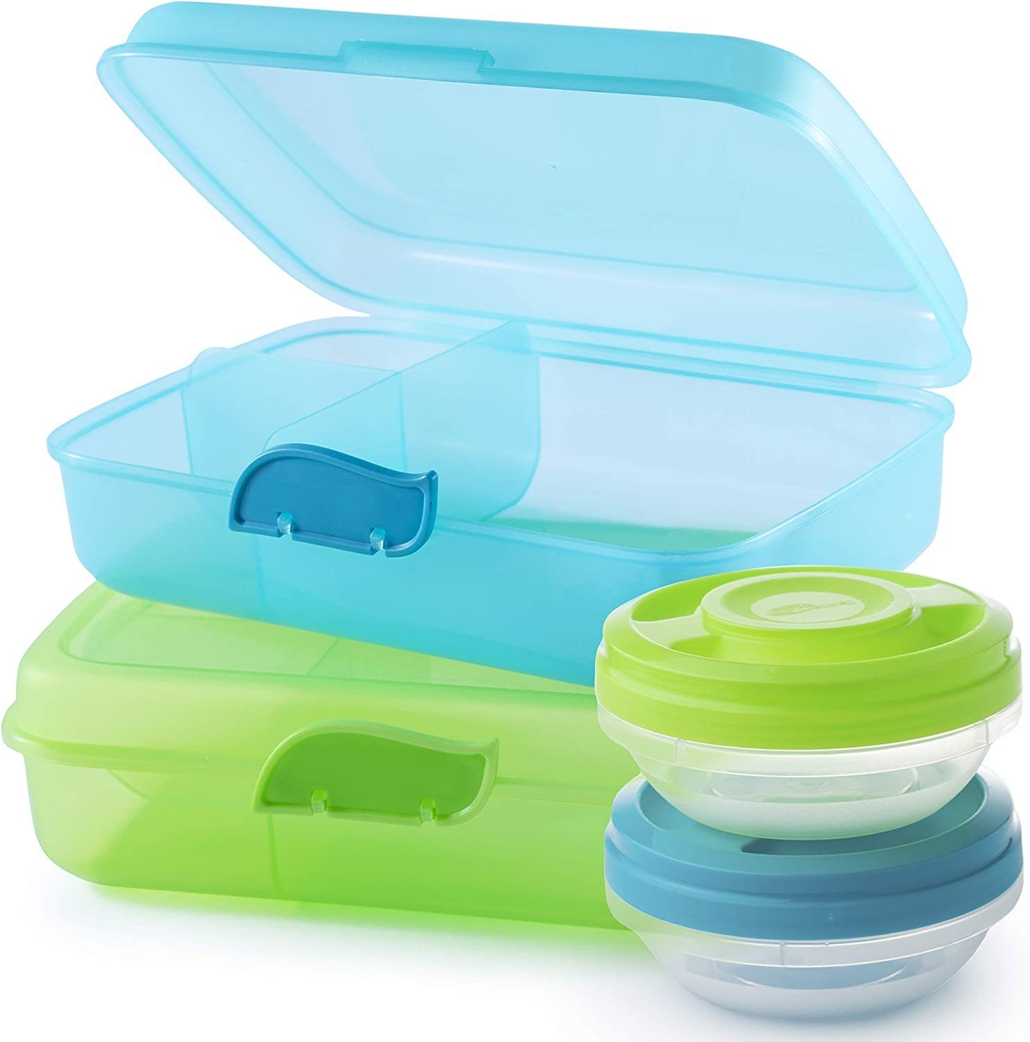2friends Lunchbox 2er Set. Brotdose mit Fächern und Clickverschluss, Lunchbox, Kunststoff, (Set, 2-tlg., 2 Schraubdeckeldosen), Frühstücksbox, ohne BPA, grün und blau, 100% recyclebar