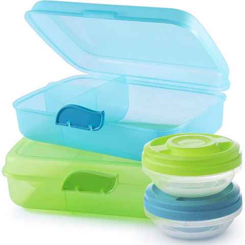 2friends Lunchbox 2er Set. Brotdose mit Fächern und Clickverschluss, Lunchbox, Kunststoff, (Set, 4-tlg., 2 Lunchboxen und 2 Dosen), Frühstücksbox, ohne BPA, grün und blau, 100% recyclebar