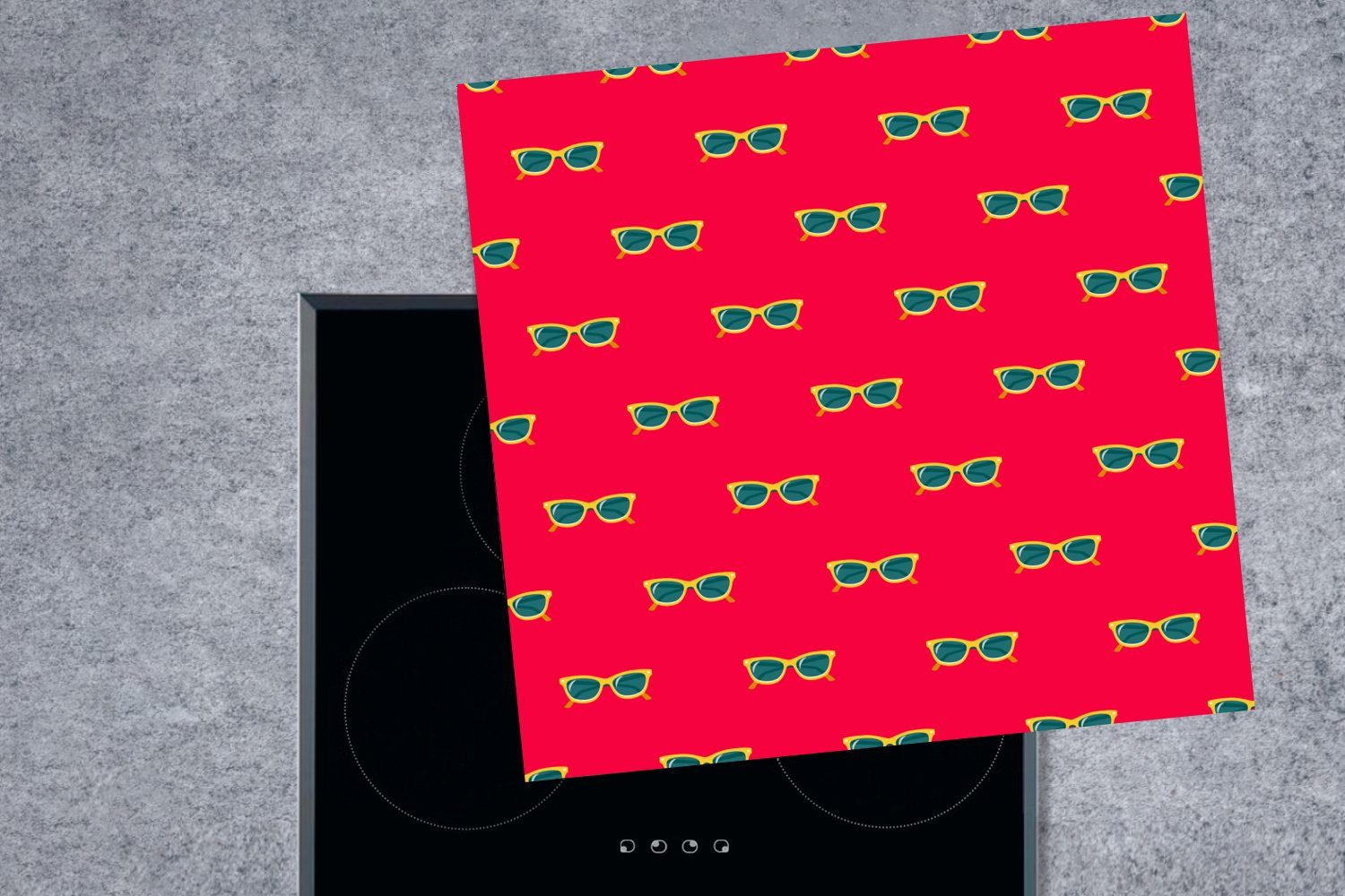 MuchoWow Herdblende-/Abdeckplatte Sommer tlg), - 78x78 Vinyl, Arbeitsplatte Sonnenbrille küche (1 - Ceranfeldabdeckung, für cm, Rot
