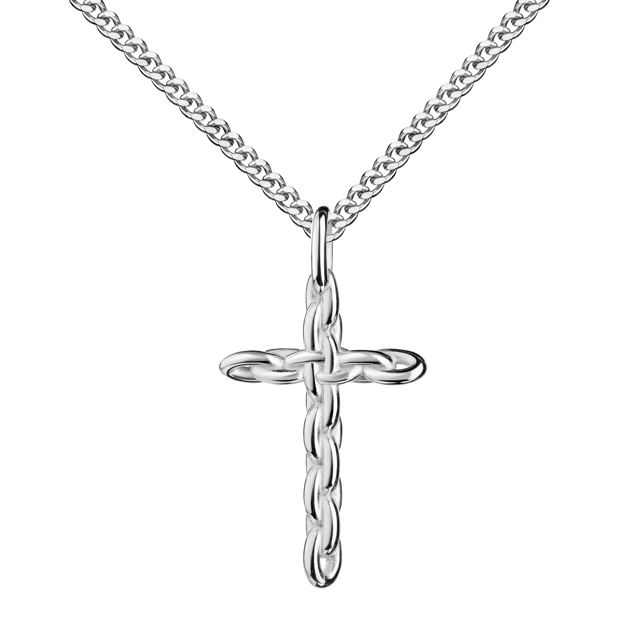 JEVELION Kreuzkette 925 Silber Kreuz Anhänger - Kettenglieder - Zeichen starker Bindung (Silberanhänger, für Damen und Mädchen), Mit Silberkette 925 - Länge wählbar 36 - 70 cm oder ohne Kette.