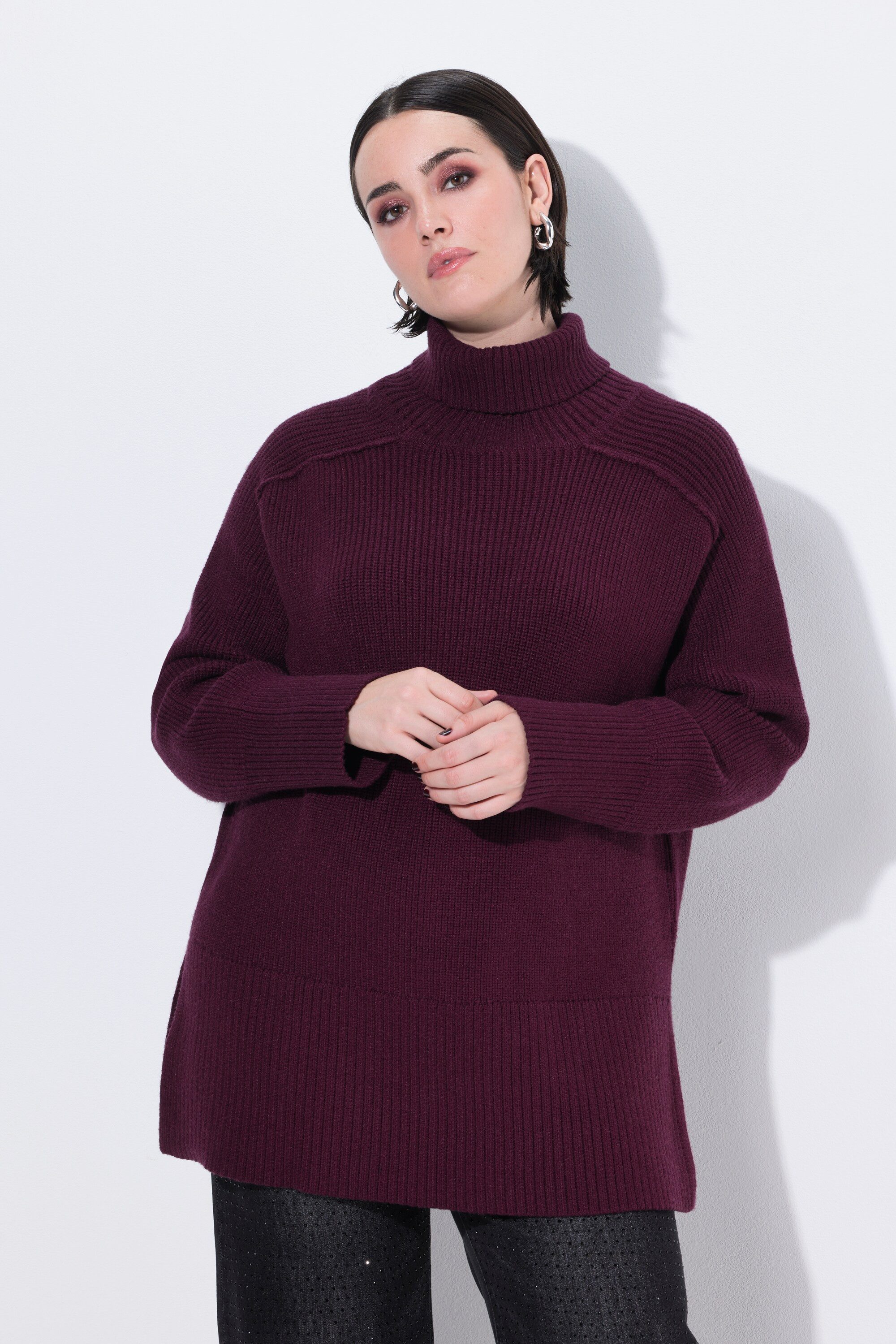 Ulla Popken Rollkragenpullover Pullover Rippstrick Rollkragen Raglan-Langarm