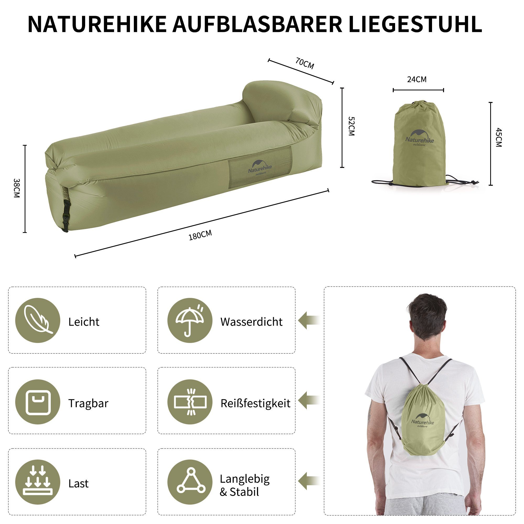 Portable Wasserdichtes Paket Grün Luftsofa Naturehike Avocado Luftsessel mit