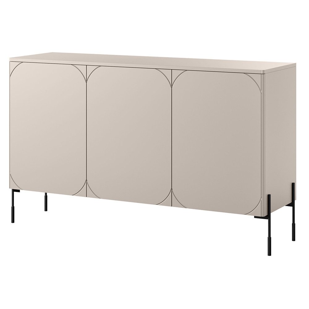 Lomadox Sideboard SPLIT-141, kaschmir beige matt 154 cm Metallfüße Softclose grifflos Push-to-open