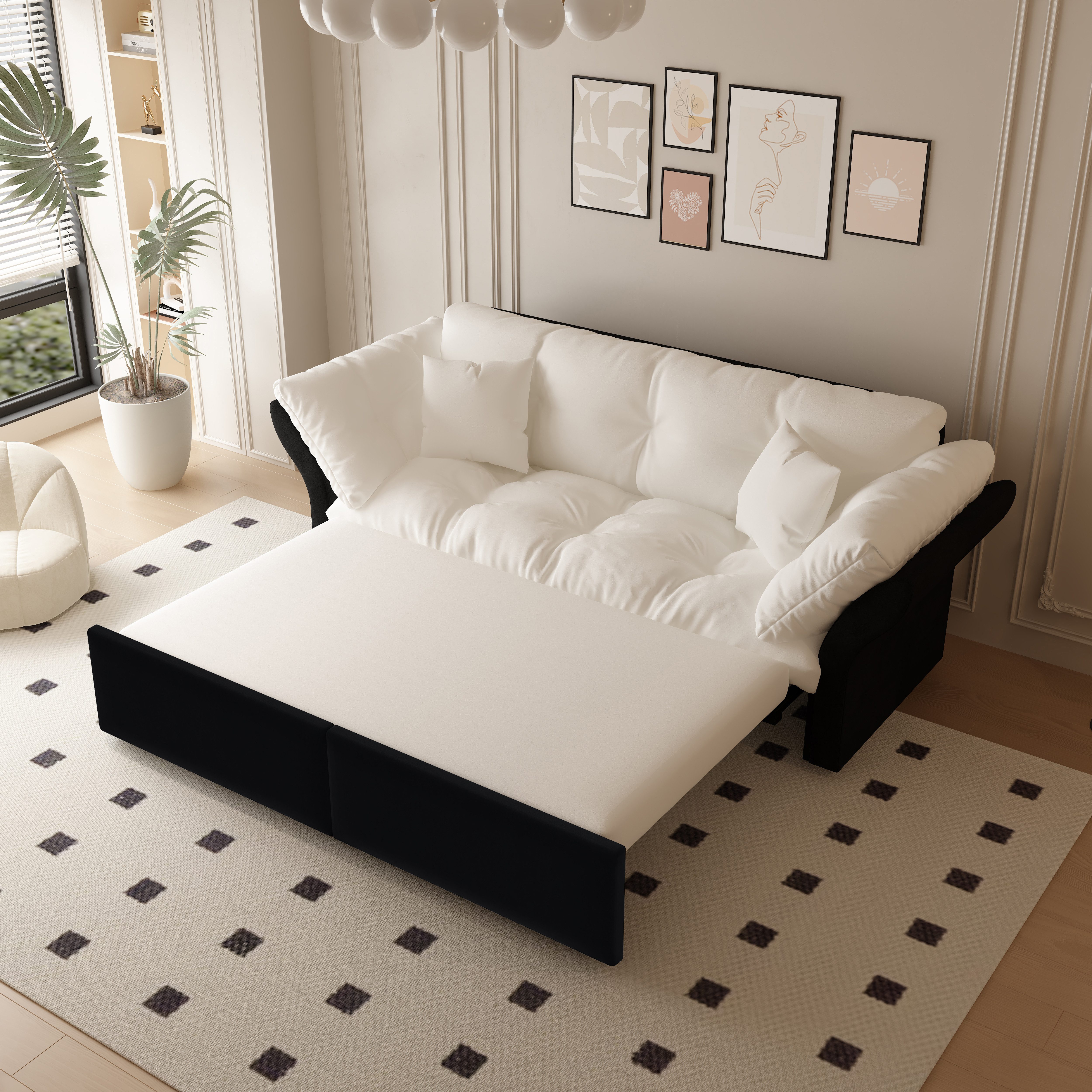 Celya Schlafsofa 203 cm ausziehbar, 3-in-1 Konvertibles, mit Tufting und 2 weichen Kissen