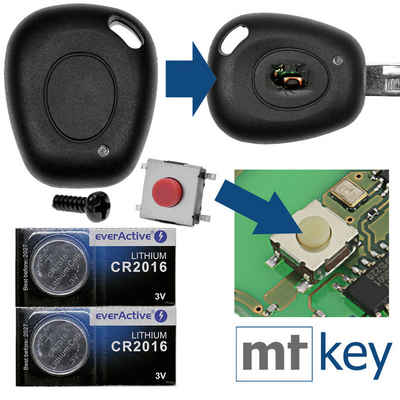 mt-key Auto Schlüssel Reparatur Satz + 1x Mikrotaster + 2X passende CR2016 Knopfzelle, CR2016 (3 V), für Renault Twingo Laguna Megane I Safrane Funk Fernbedienung