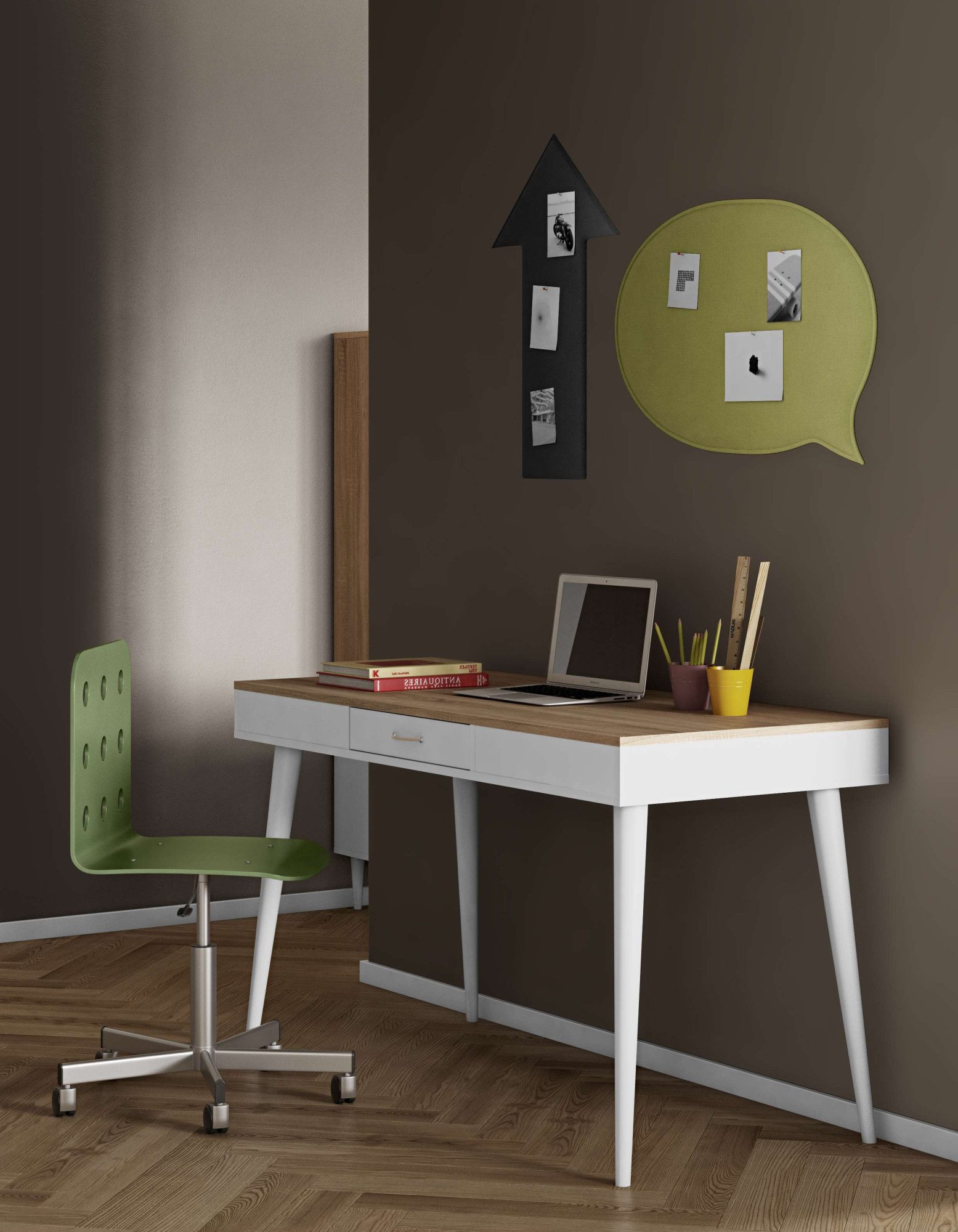 TemaHome Schreibtisch Horizon Computertisch mit Holzbeinen, Home Office, 134cm Breit, mit Schublade