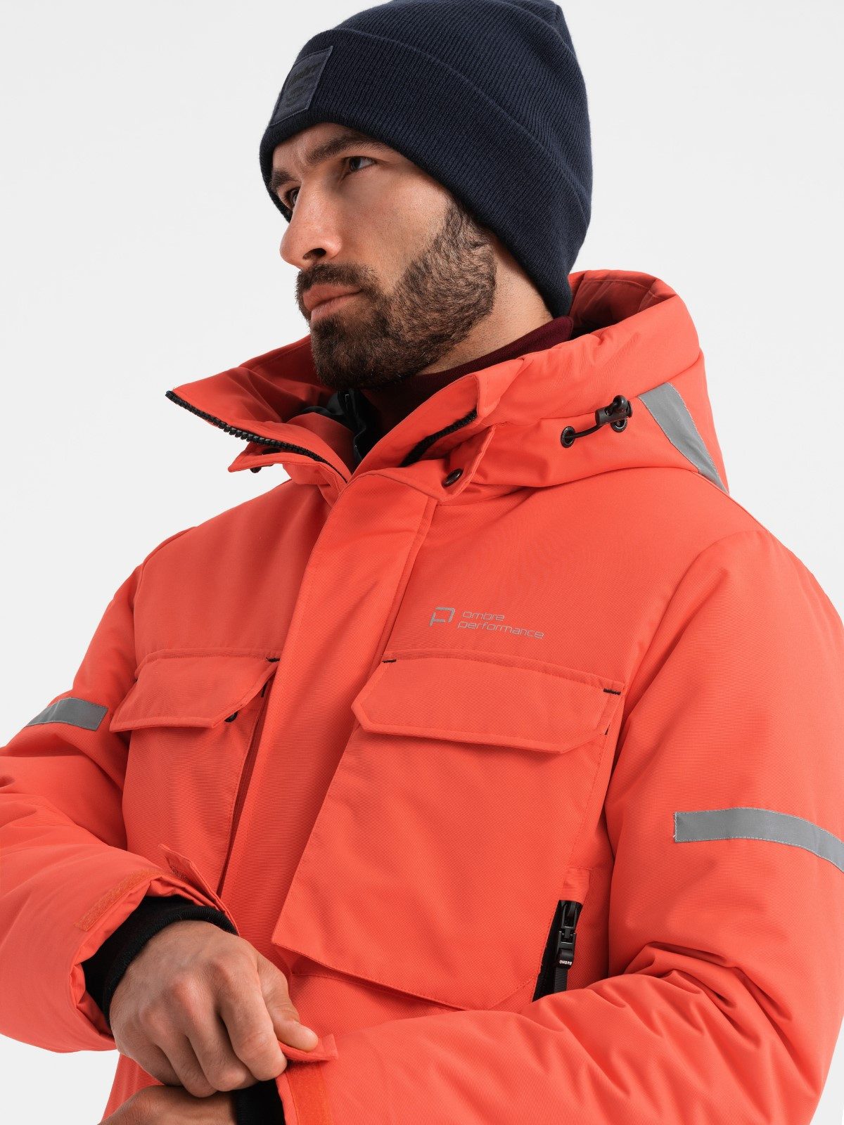 OMBRE Winterjacke Isolierte lange Jacke für Männer mit reflektierenden Elementen