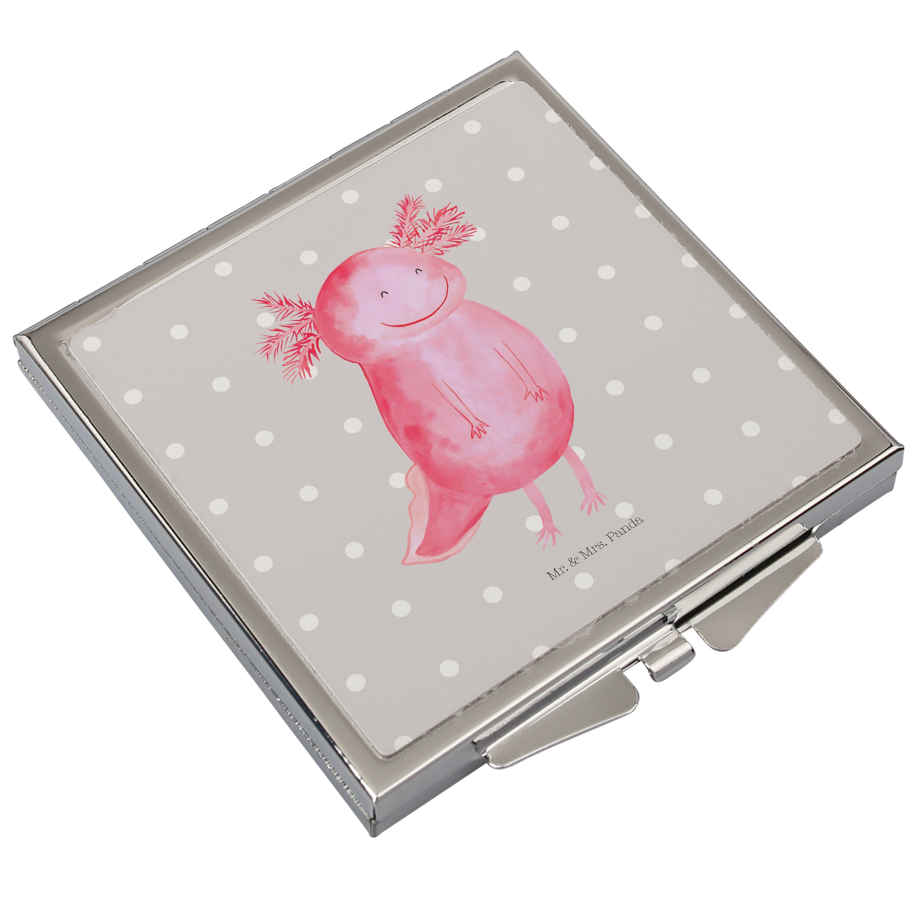 Axolotl Grau Spiegel, & - Kosmetikspiegel glücklich gute Pastell Geschenk, - Panda Mr. Mrs. Laune, (1-St) Lur