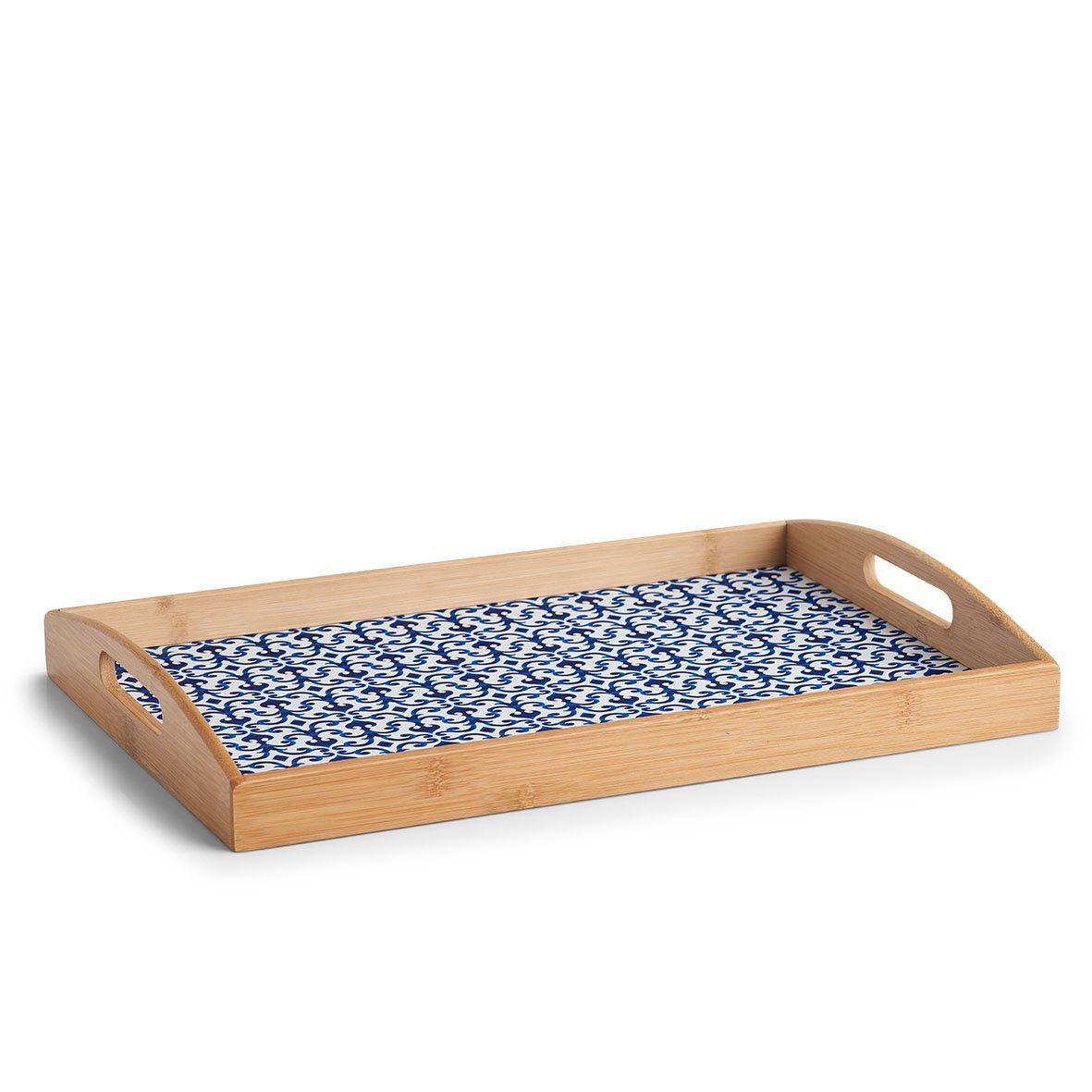 Zeller Present Küchenorganizer-Set Serviertablett "Marokko, Bambus, blau/weiß, 44 x 30 x 5,5 cm