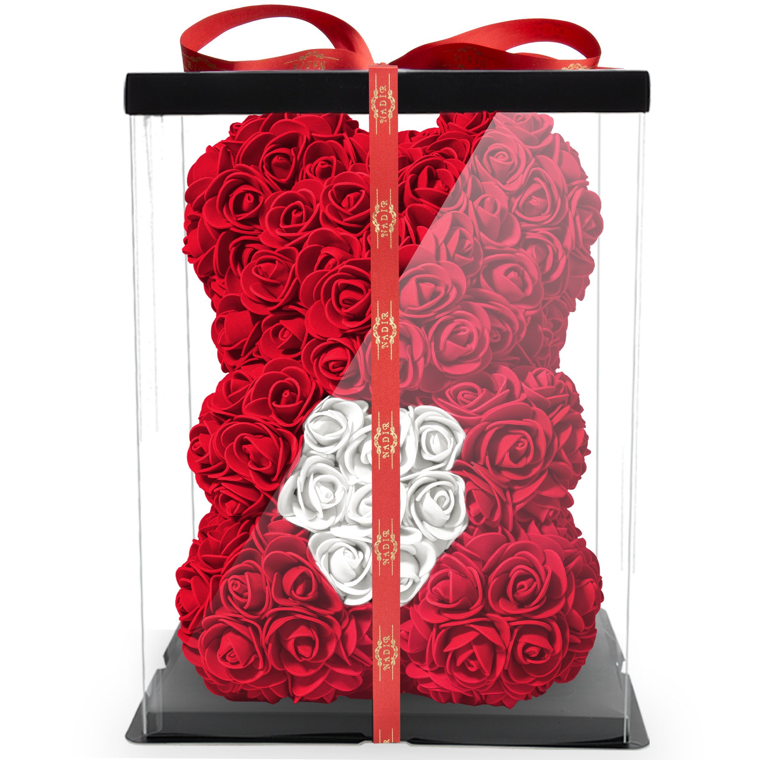 Kunstblume Rosenbär mit Herz Geschenk für Freundin Geburtstag Freundin 25 cm Ewige Rosen, NADIR
