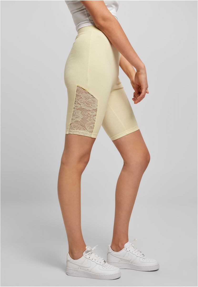 URBAN CLASSICS Trainingshose Ladies High Waist Lace Inset Cycle Shorts Damen Radlerhose