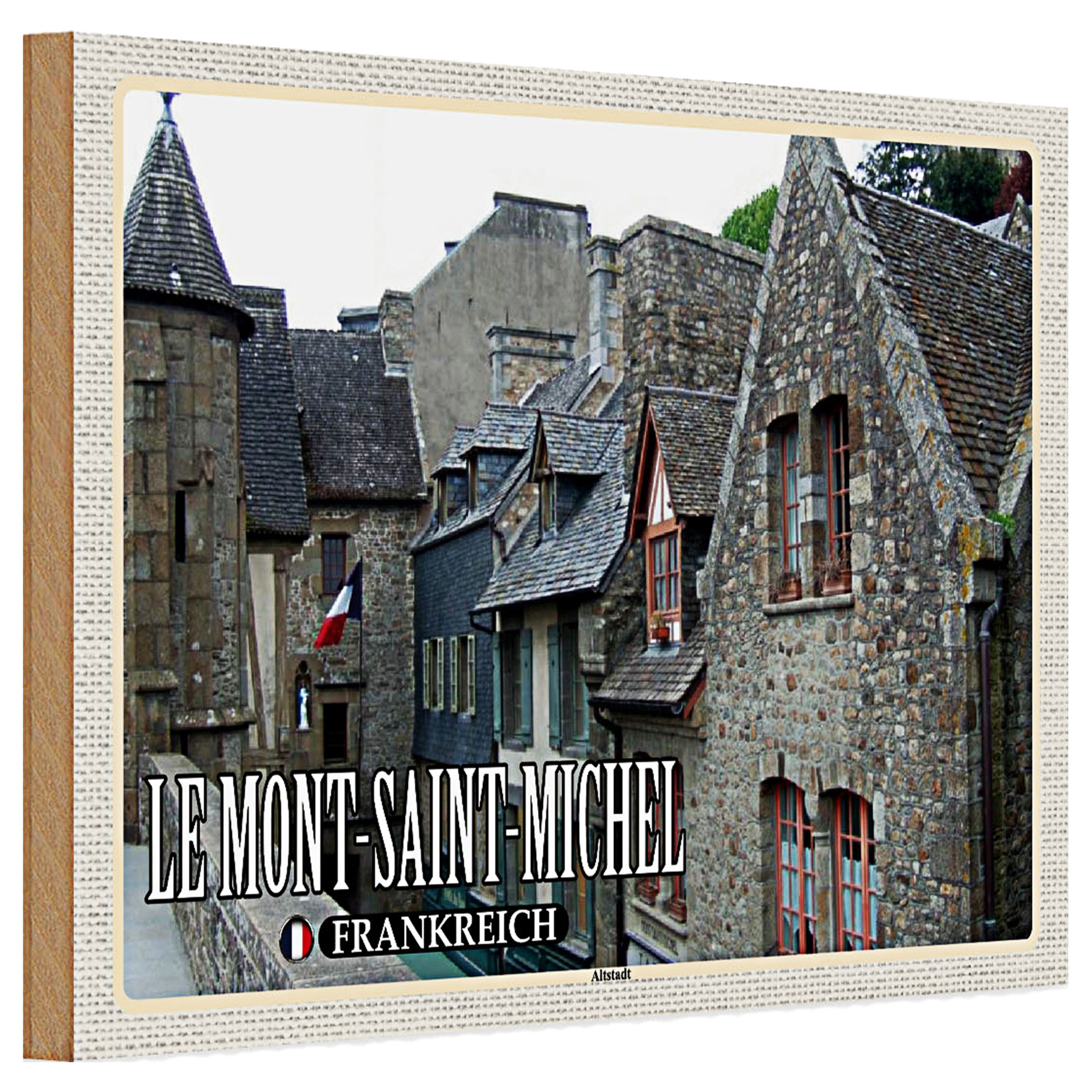 Roomando Holzbild Holzschild Reise 30x20cm Le Mont-Saint-Michel Frankreich Altstadt