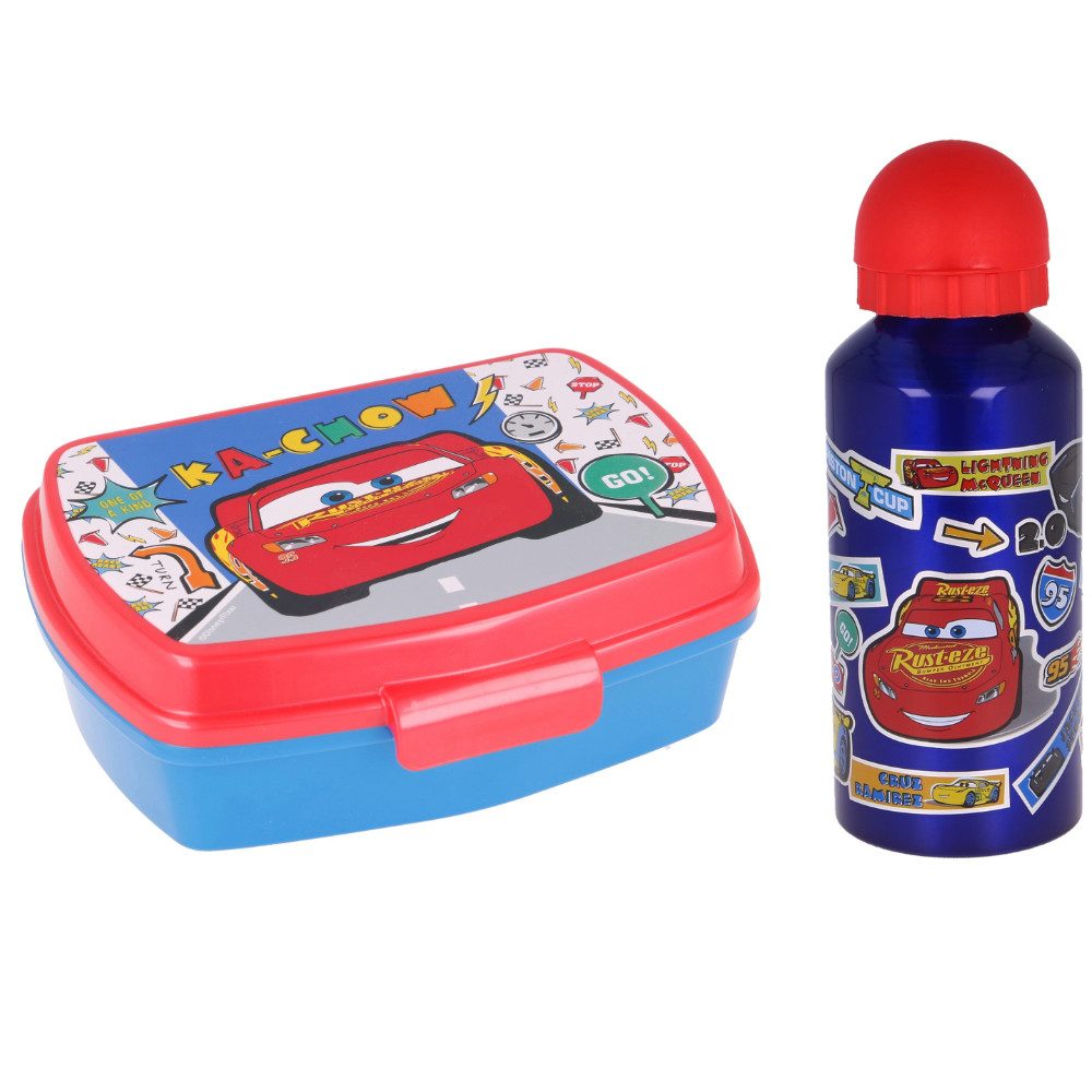 Disney Lunchbox Disney Cars Lightning McQueen 2 teiliges Lunch Set, Kunststoff Aluminium, (2-tlg), Brotdose Aluminium Trinkflasche