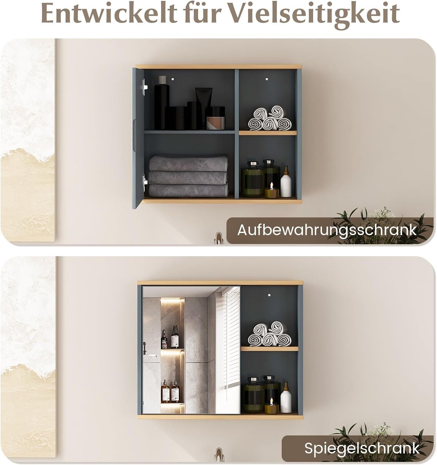 Spiegel & Tür, × mit 20 60 Wandschrank Spiegelschrank KOMFOTTEU × 50cm