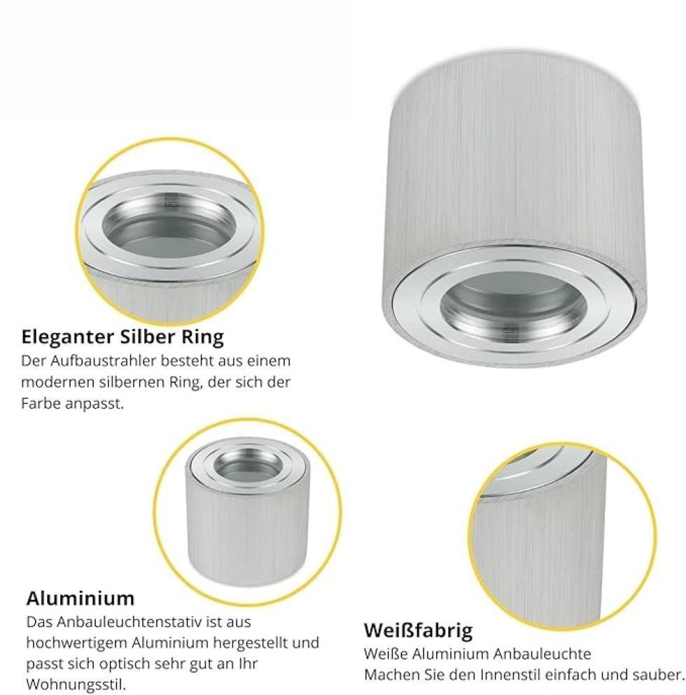 Sweet LED Aufbauleuchte 4er Set für Bad & Küche IP44 schwenkbar Aluminium 230V flach, ohne Leuchtmittel, Aufbaustrahler LED, Aufbauspot, Deckenstrahler