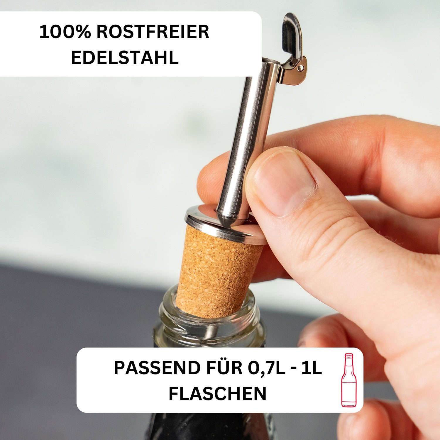 WESTMARK Flaschenausgießer 2 Stk., »Inox Standard«, Naturkork, Metallkläppchen, mit Luftröhrchen