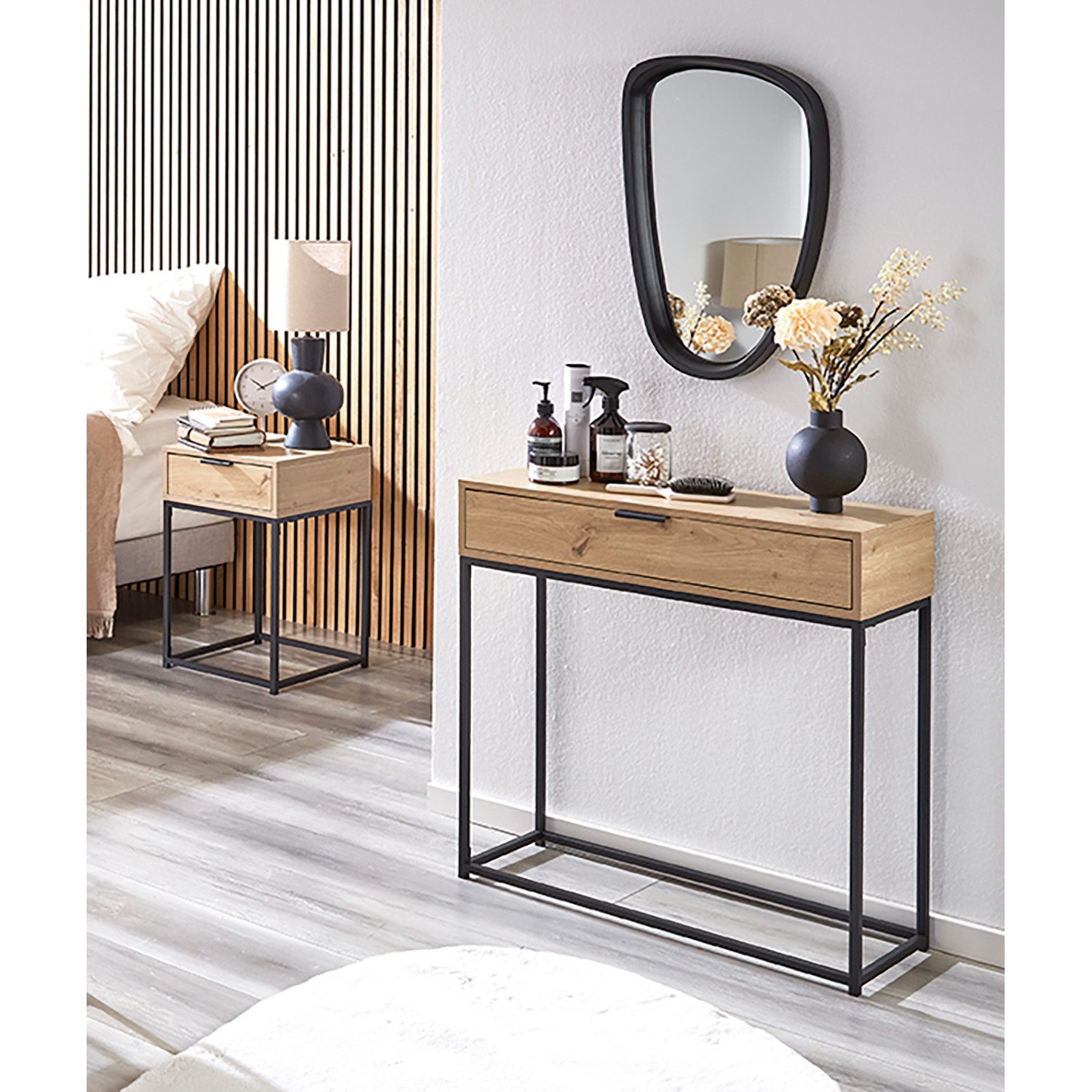 HAKU Konsolentisch Konsole - eiche - Metall, Spanplatte - H. 77cm x B. 80cm - Ablagetisch (1xKonsole, Beistelltisch - Schminktisch), Wandregal - Ablage - Konsolentisch - Sideboard