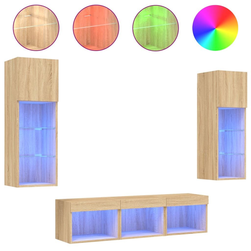 vidaXL TV-Schrank 5tlg TV Мебель Hängeschrank TV Wohnwand mit LED Beleuchtung Sonoma Eich
