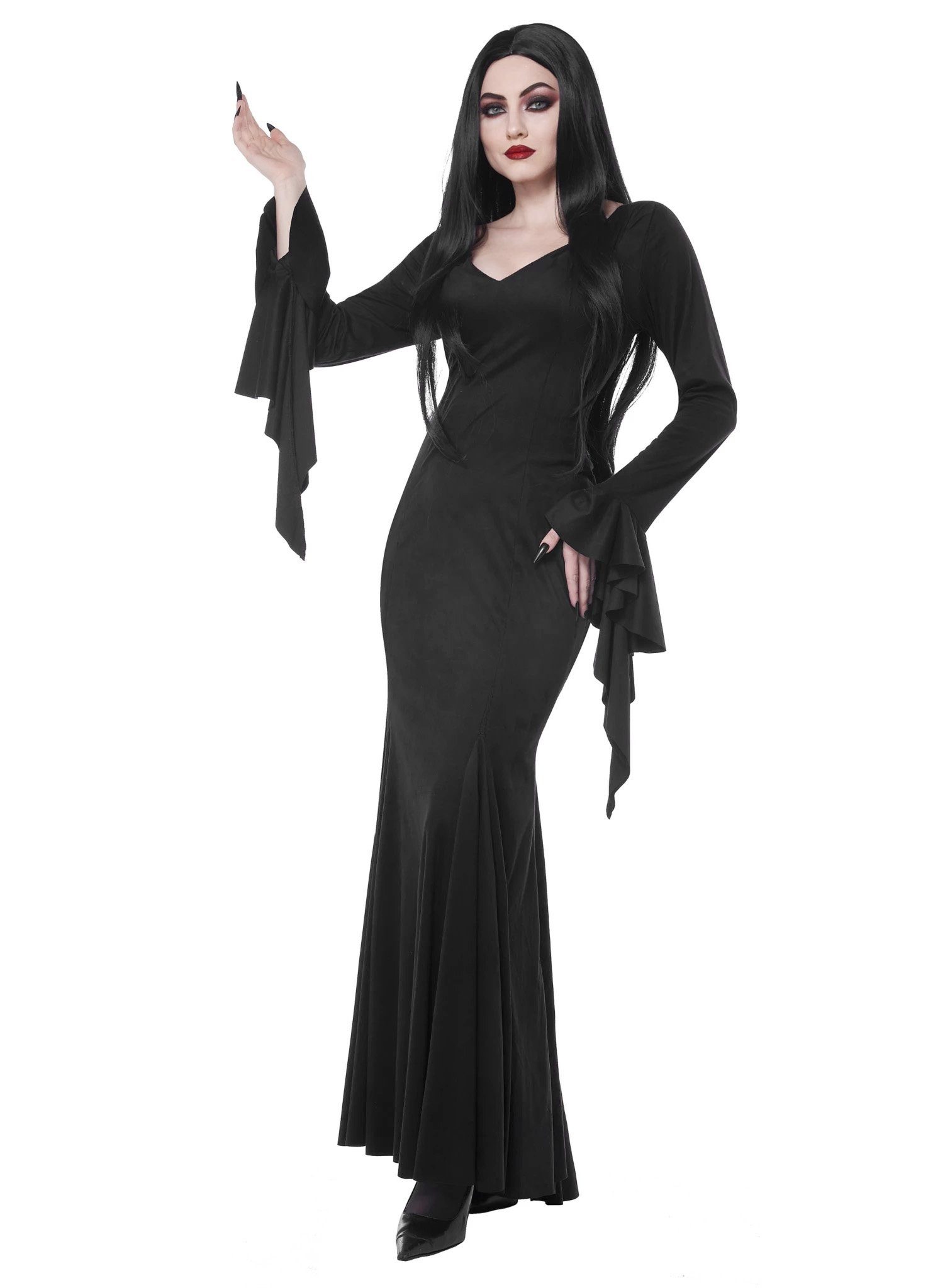 Metamorph Vampir-Kostüm Morbide Morticia - Horror Halloween Kostüm Damen, Wie bei Wednesday: schwarzes Kleid von düsterer Eleganz