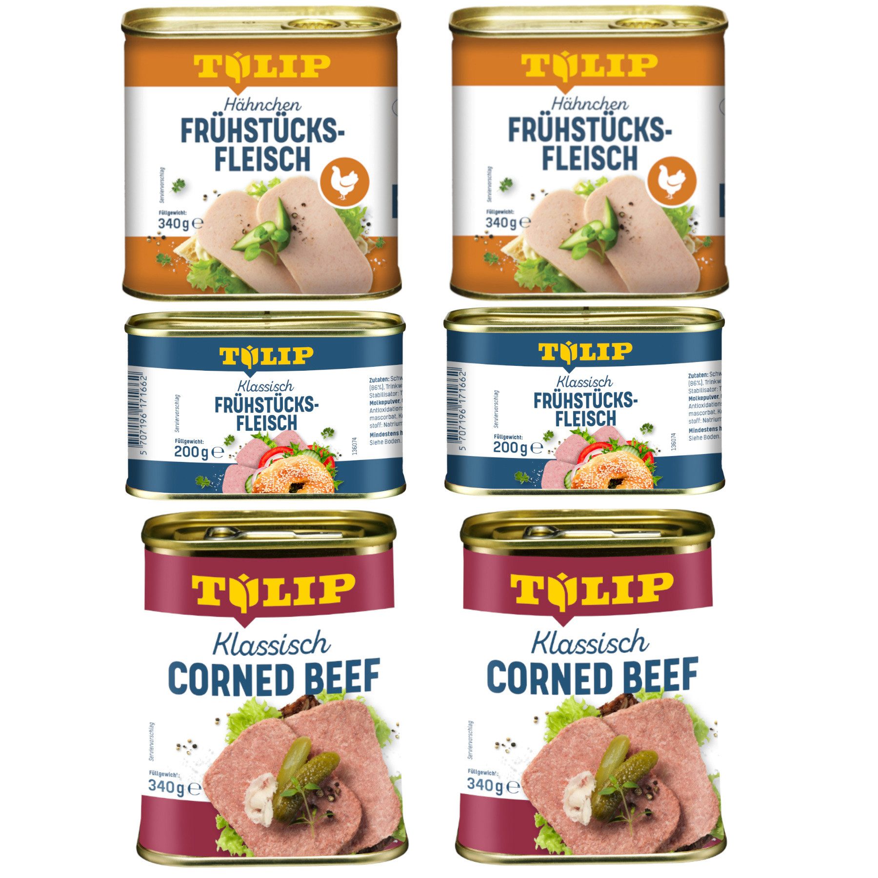 Wurstkonserve Frühstücksfleisch Corned Beef 340g + Hähnchen 340g + Schwein 200g