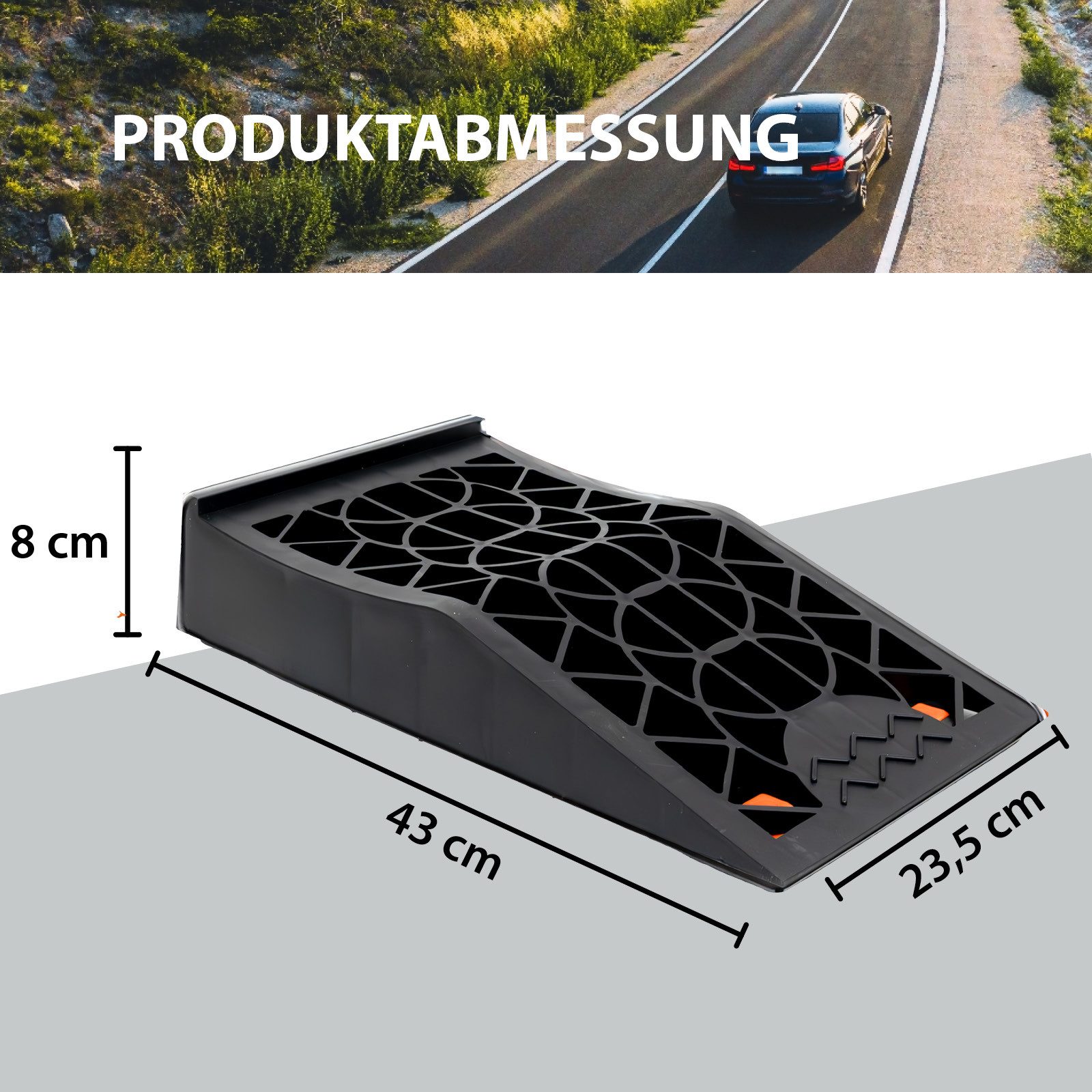 TRUTZHOLM Auffahrrampe 2 x Auffahrkeil mit Überfahrstopper 42 x 23 x 8 cm 5 t Stufenkeil (einfach zu transportieren), Hohe Tragkraft, Rutschfeste Oberfläche