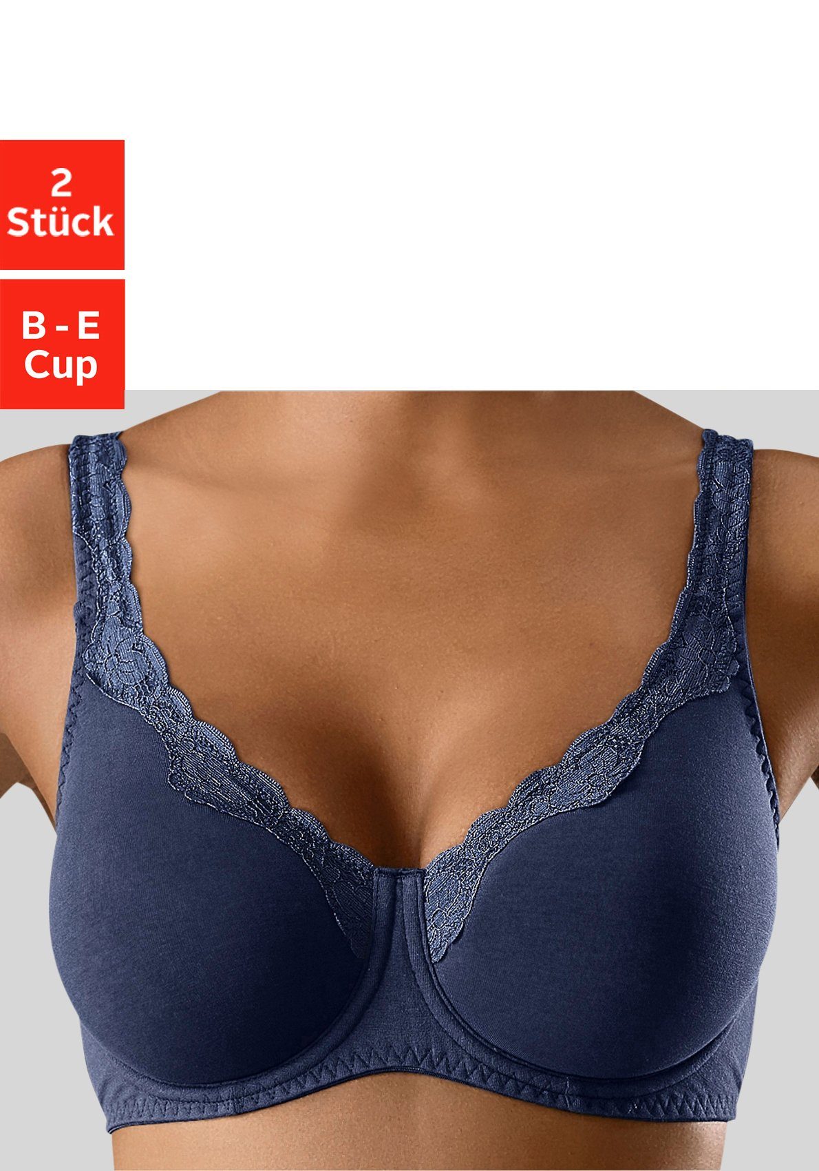 petite fleur Bügel-BH (Packung, 2 Stück) aus Baumwolle mit Spitzenkante und breiteren Trägern