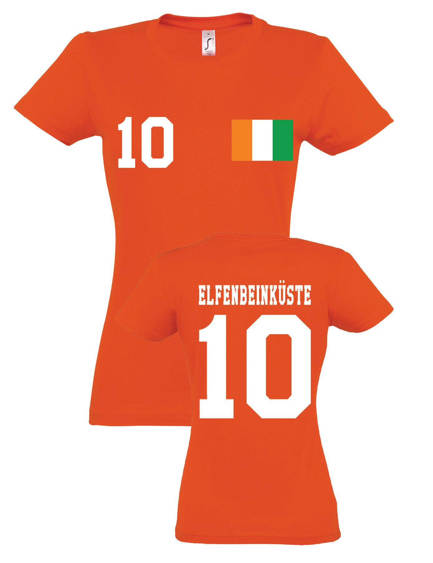 Youth Designz Print-Shirt Elfenbeinküste Damen T-Shirt im Fußball Trikot Look mit modischem Print