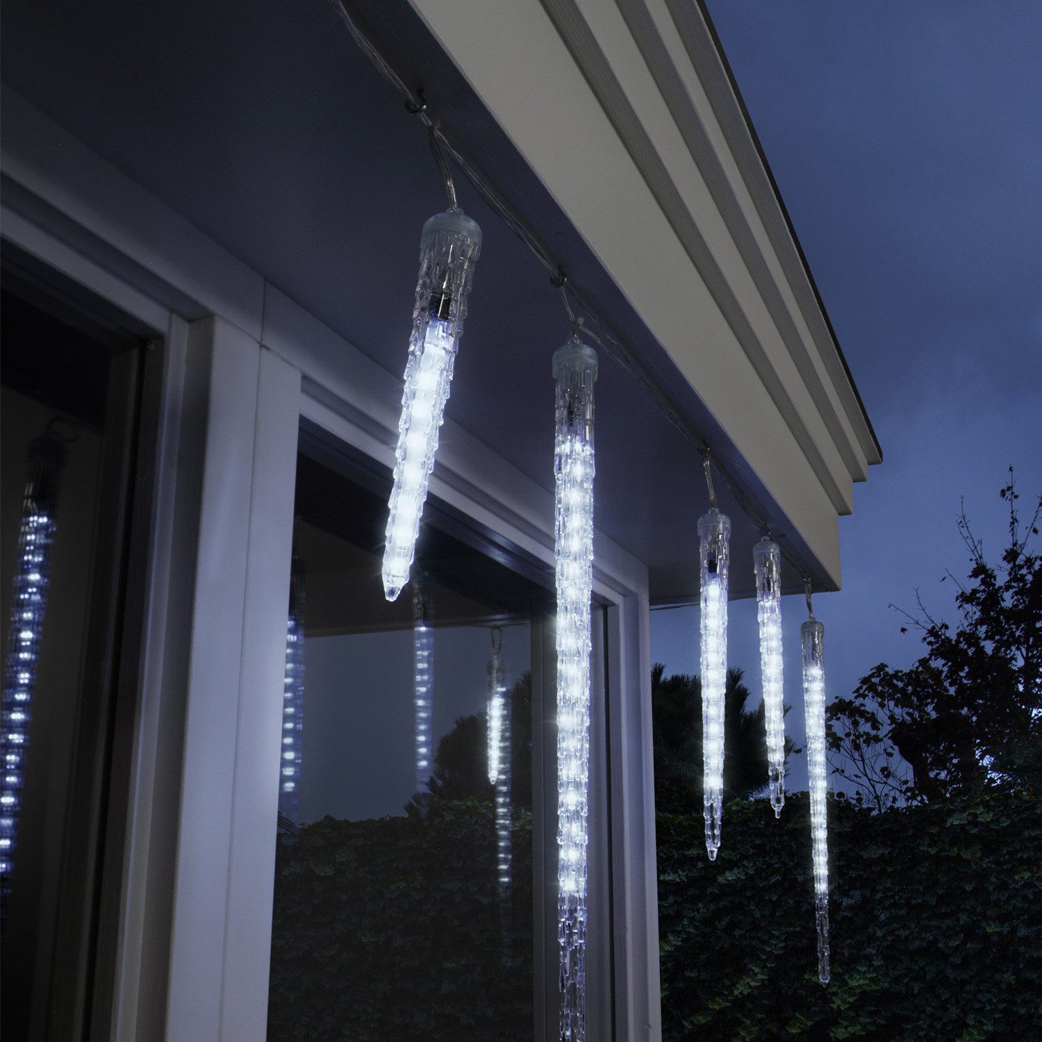 MARELIDA LED-Lichterkette LED Lichterkette 6 Eiszapfen Schneefalleffekt Snowfall Weihnachtsdeko, 76-flammig