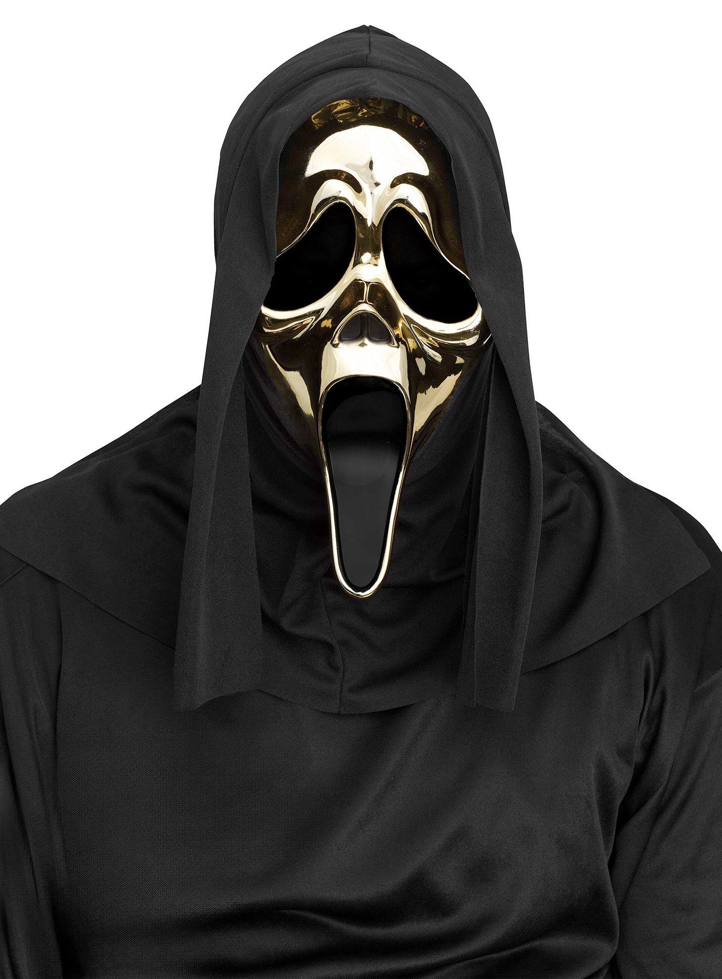 Fun World Verkleidungsmaske Scream Ghostface - Halloween Maske gold-metallic, Die ikonische Scream Maske in goldig glänzend