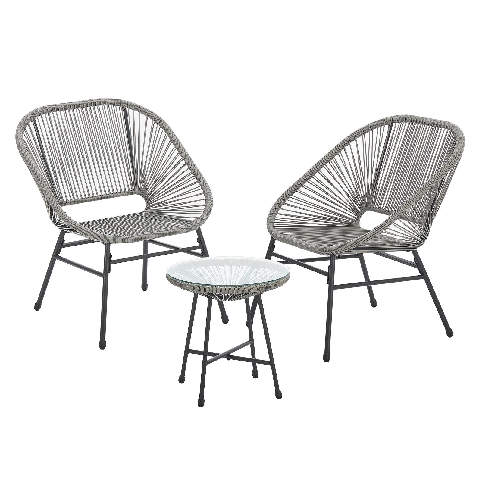 SVITA Balkonset TULUM, (Set, 3-teilig), Garten-Möbel, 2 Stühle, mit Tisch, Grau