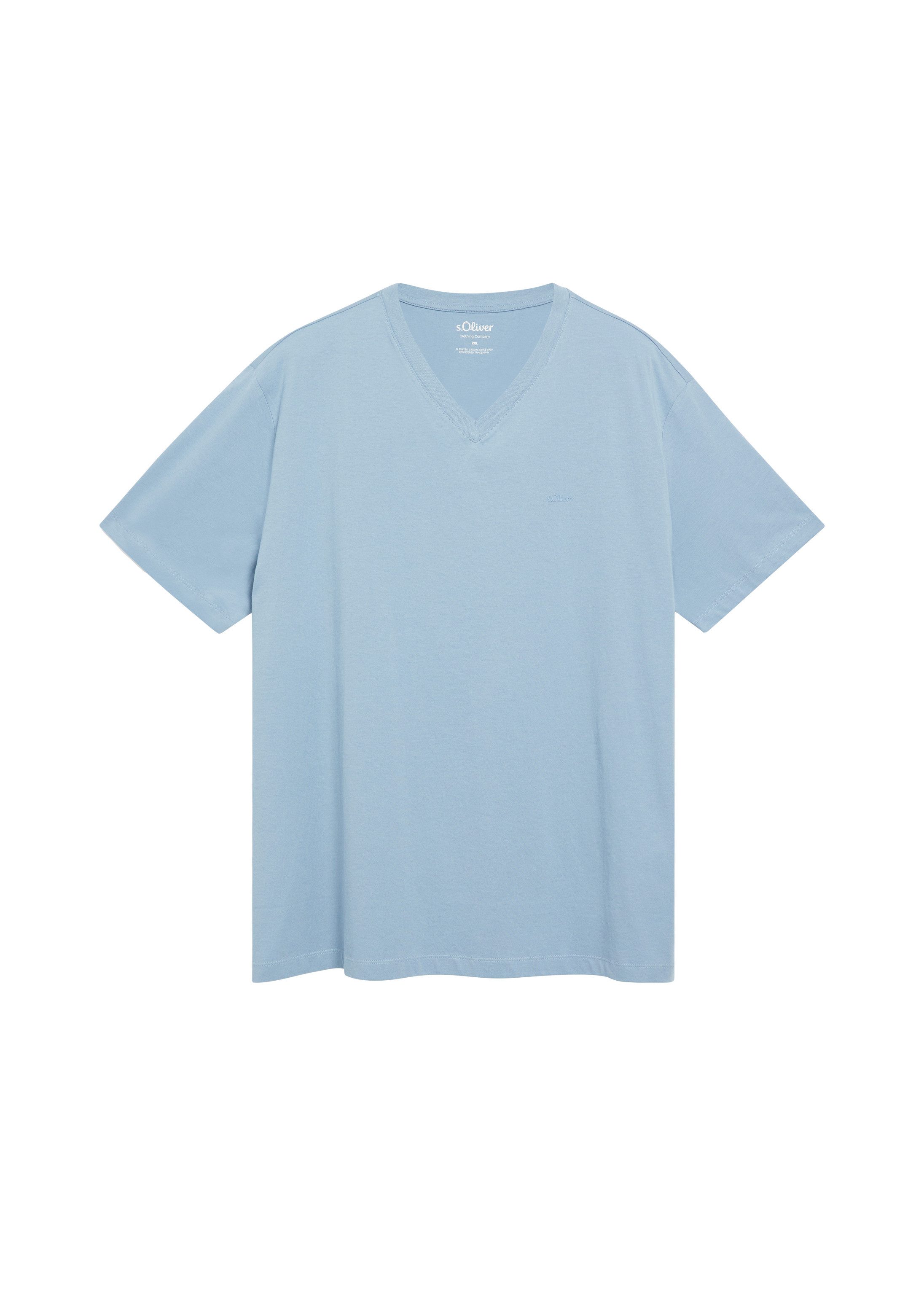 s.Oliver Kurzarmshirt T-Shirt Baumwoll-T-Shirt mit Logo-Print und V-Neck