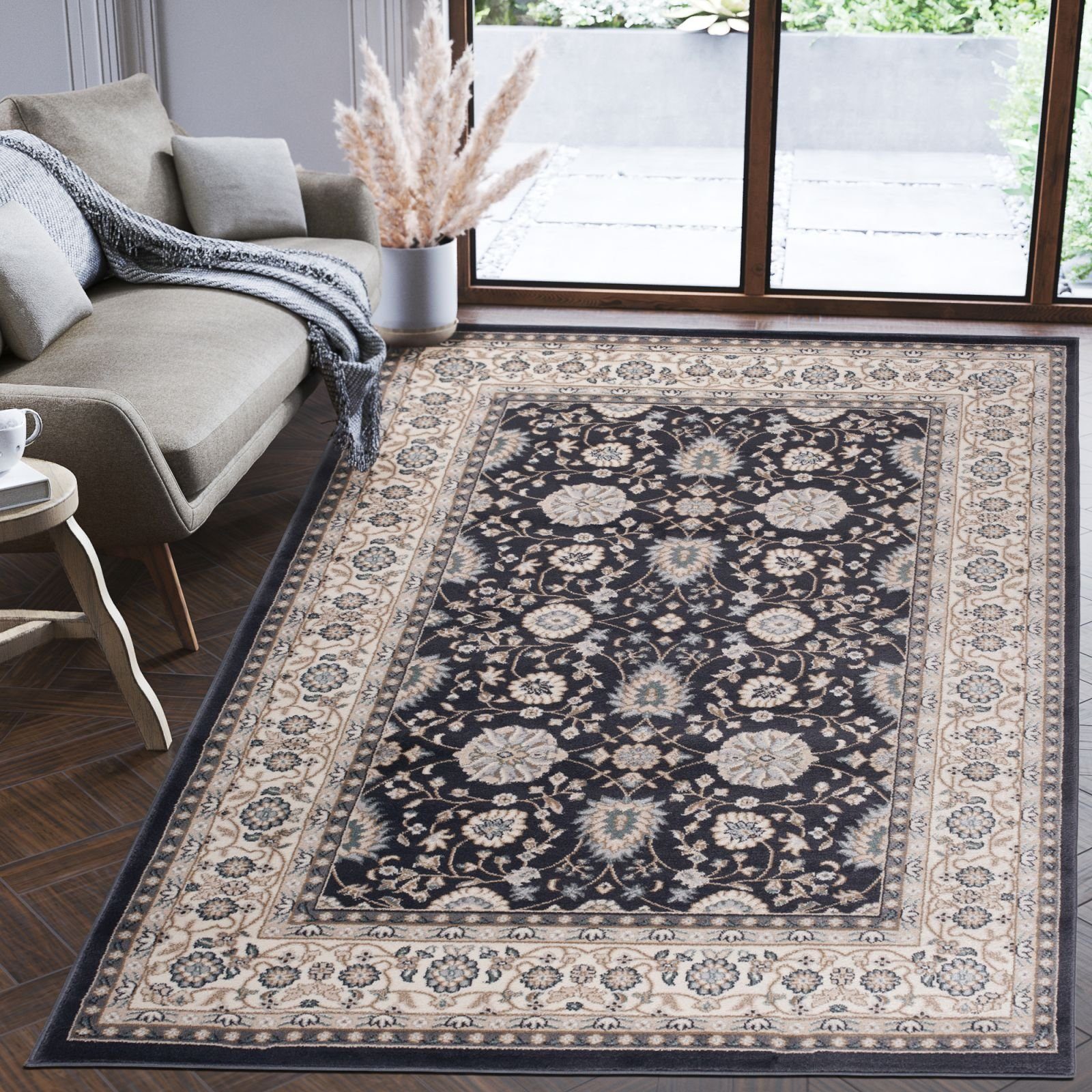 Orientteppich Oriente Teppich - Traditioneller Teppich Orient Schwarz Grau, Mazovia, 60 x 100 cm, Geeignet für Fußbodenheizung, Pflegeleicht, Wohnzimmerteppich