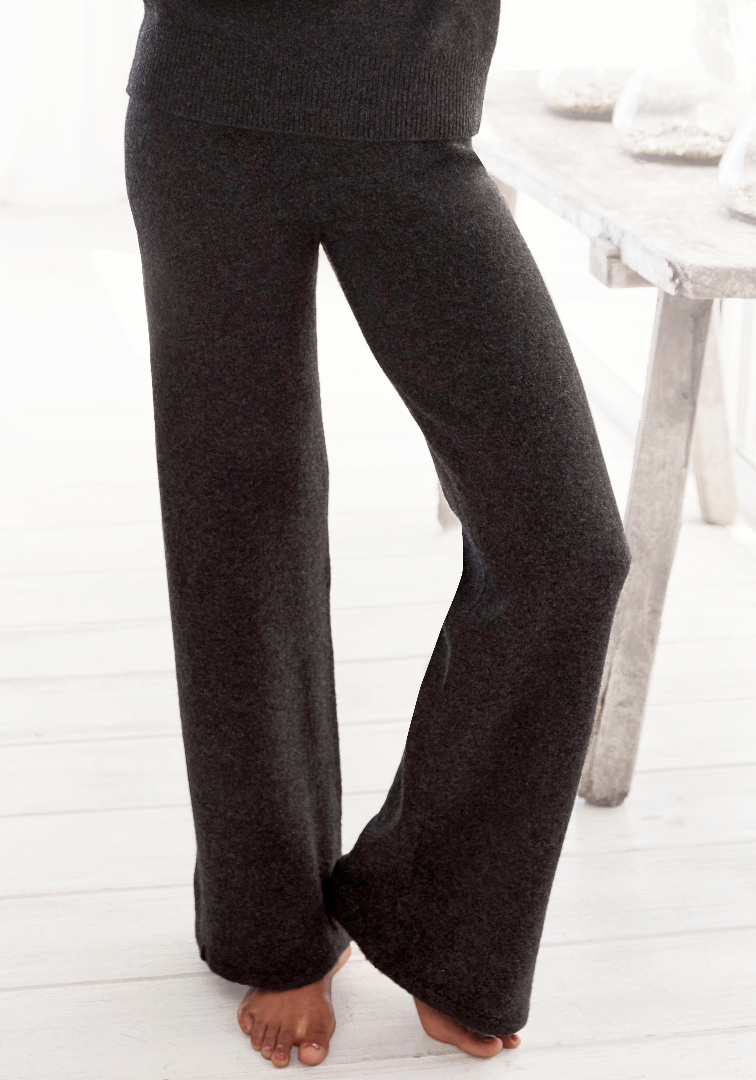 LASCANA Strickhose -Loungehose mit Rippbündchen, Loungewear Anthrazit