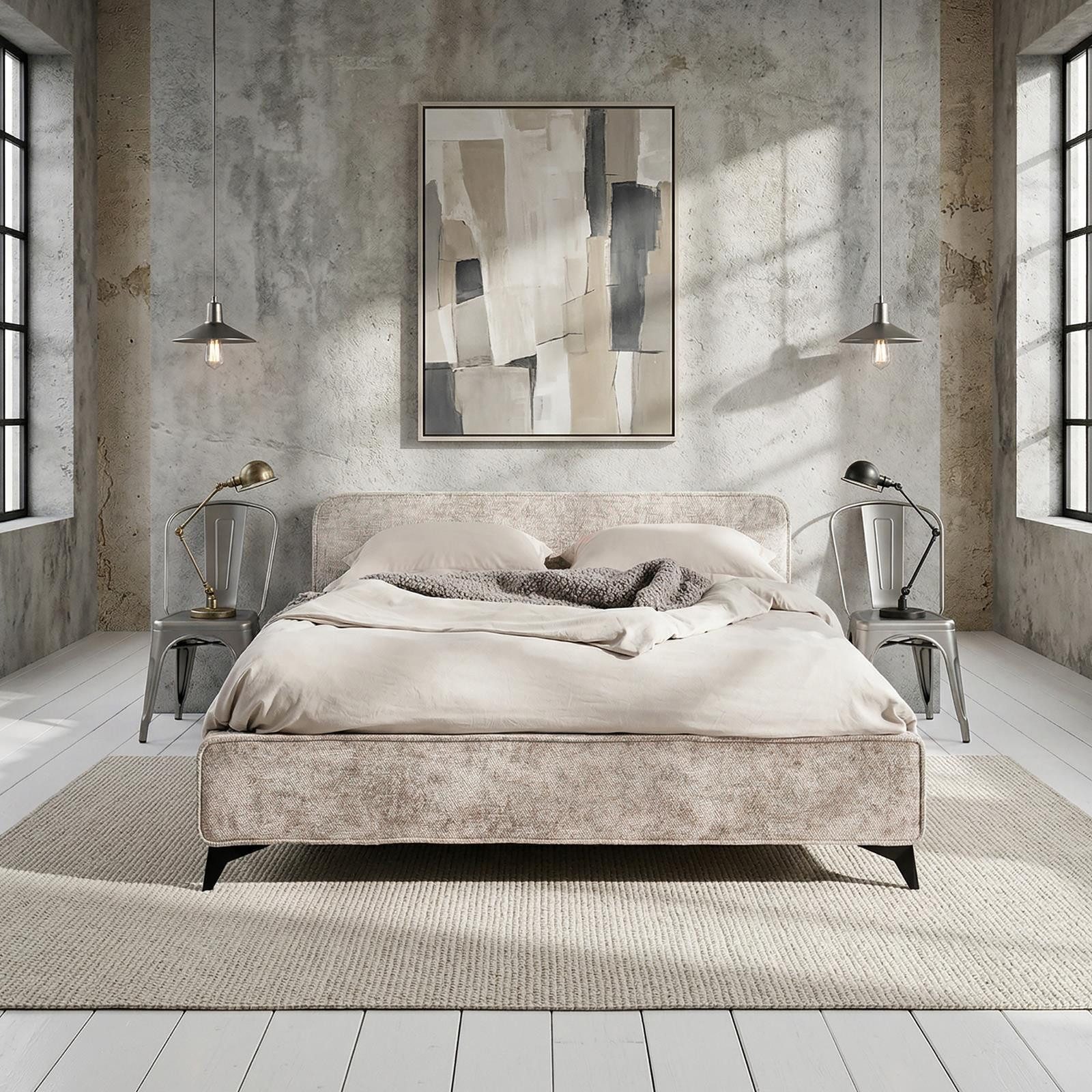 IDIMEX Polsterbett VIRETTA, Bett mit Lattenrost 140x200 cm, Doppelbett mit Kopfteil Stoff beige