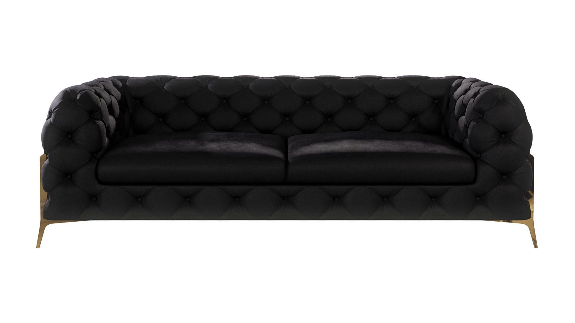 Metall S-Style Chesterfield Möbel Wellenfederung Ashley Schwarz mit Füßen, Goldene Sofa mit 3-Sitzer