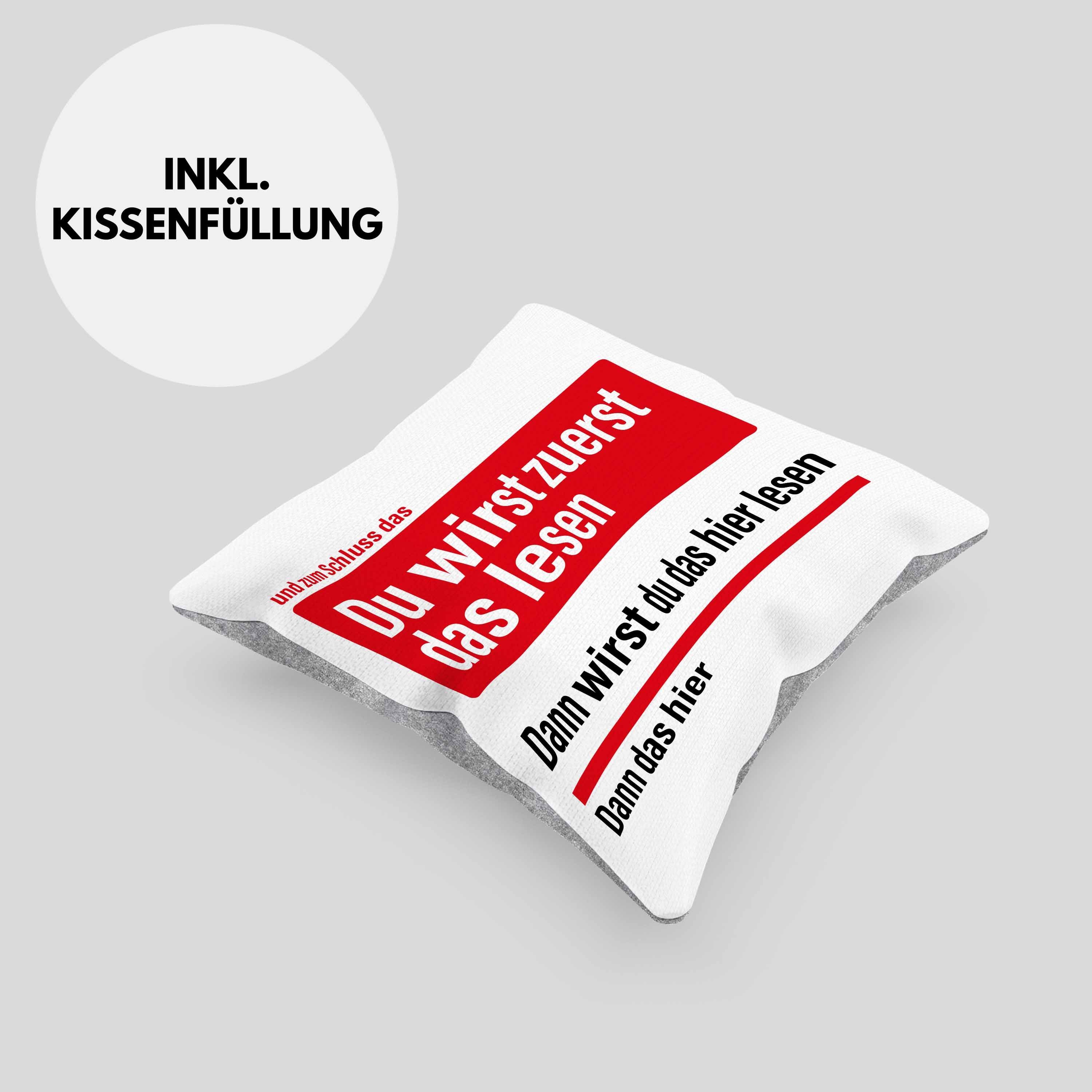 Trendation Dekokissen Trendation - 40x40 Du Grau Wirst Becher Füllung Kissen Dekokissen mit Lesen Zuerst Das Kissen Lustige