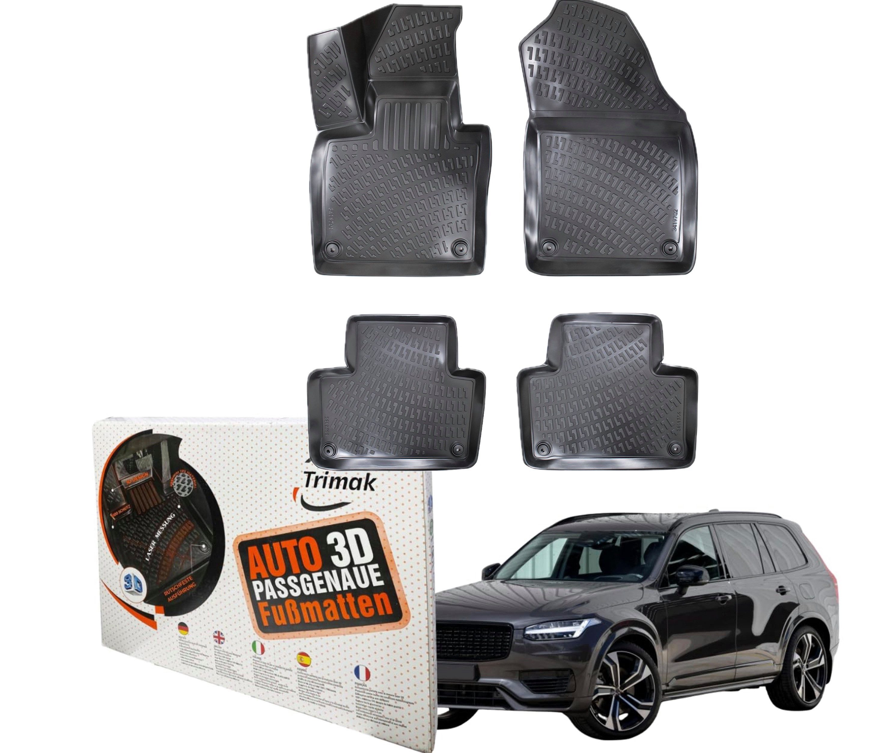 Trimak Passform-Fußmatten Oder Kofferraumwanne Oder Volvo XC90, Volvo XC90 2015-2025 Gummimatten Auto TPE Allwetter Fussmatten