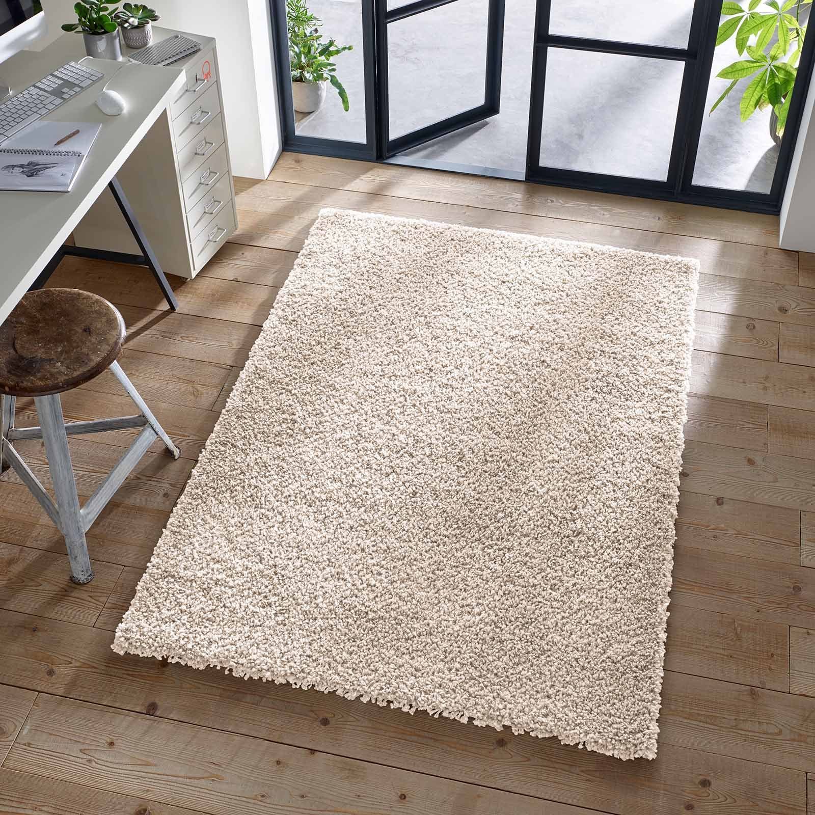 Langflor-Teppich Shaggy Teppich Langflor, TaCa Home, rechteckig, Höhe: 35 mm, Wohnzimmer Esszimmer Schlafzimmer Kinderzimmer, Creme - 160 x 230 cm