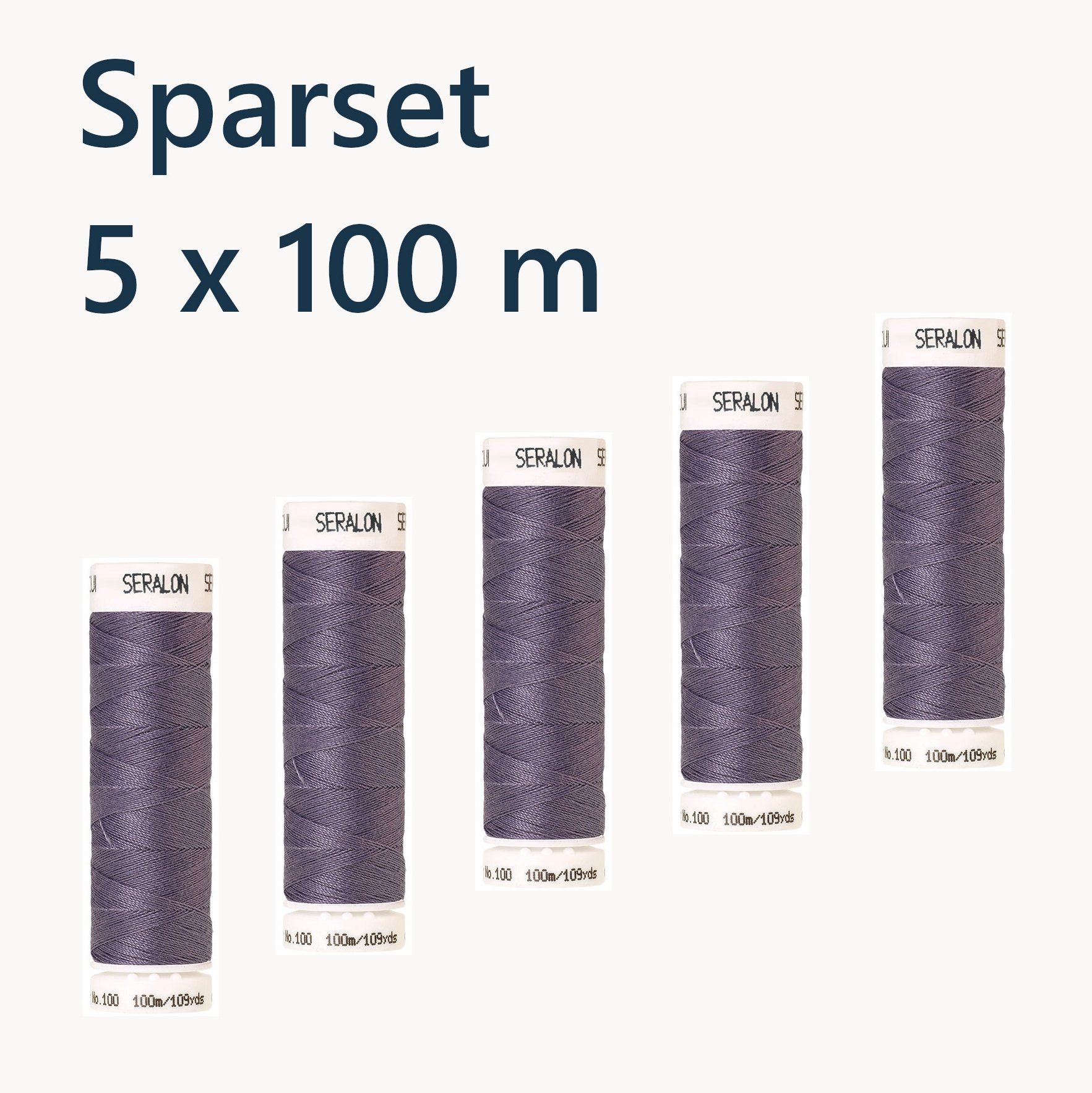 Amann 5 x 100 m Amann Nähgarn Allesnäher Seralon - 0012 - Nebelblau Nähgarn, 500 m (Sparset, 5-St), Nähgarn für alle Stoff- und Sticharten