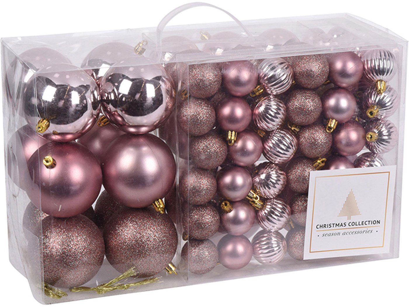 INDA-Exclusiv Weihnachtsbaumklammer 94 Stück Weihnachtskugeln Rosa Ø 3/4/6/8/12cm