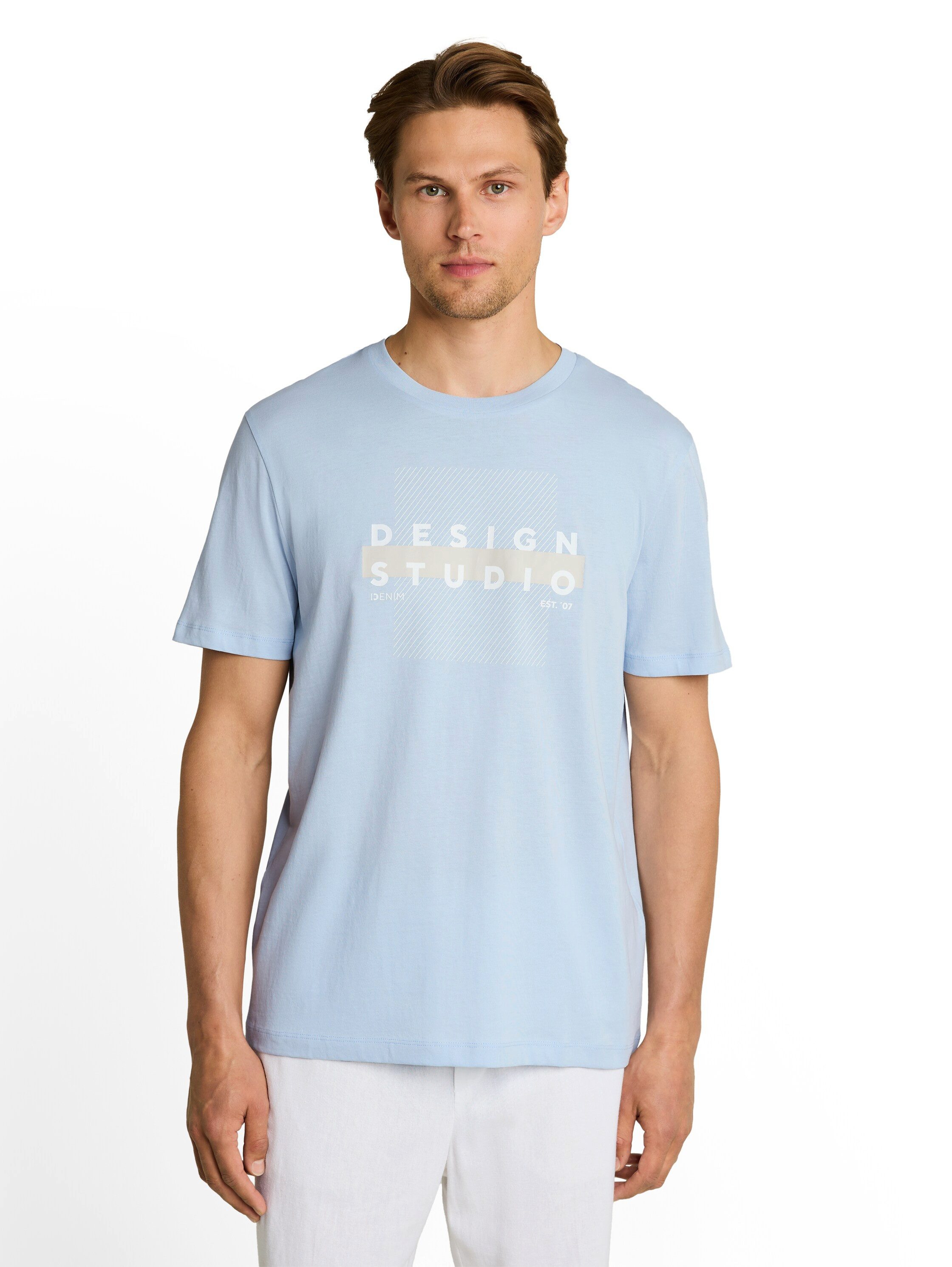 TOM TAILOR Denim Rundhalsshirt mit verschiedenen Logo Prints