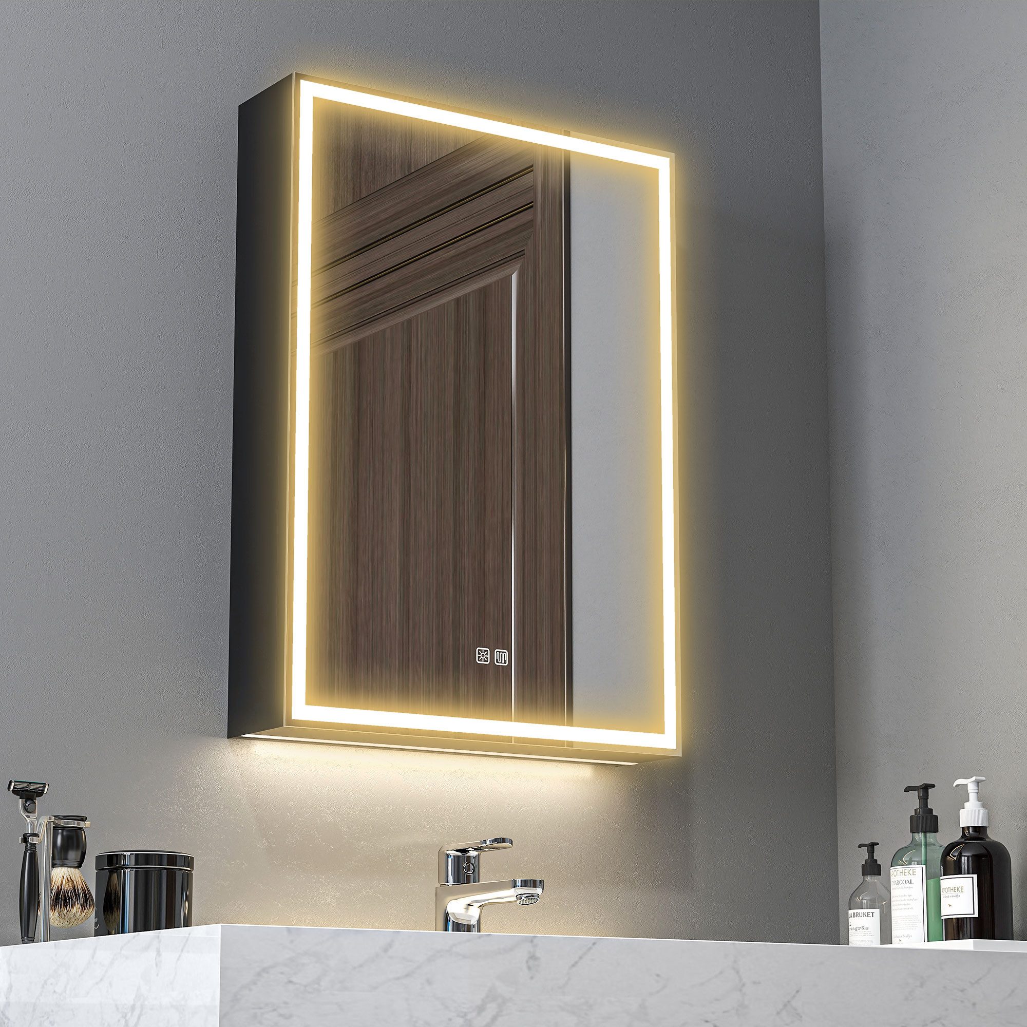 HOMCOM Spiegelschrank mit LED-Beleuchtung, Anti-Beschlag, 3 günstig online kaufen
