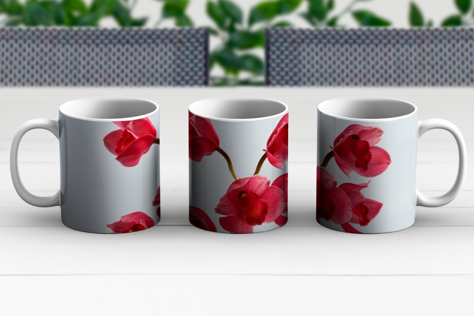 Teetasse, Rote Tasse für Hintergrund, Keramik, Becher, Orchideen Kaffeetassen, Geschenk hellen Teetasse, einen MuchoWow