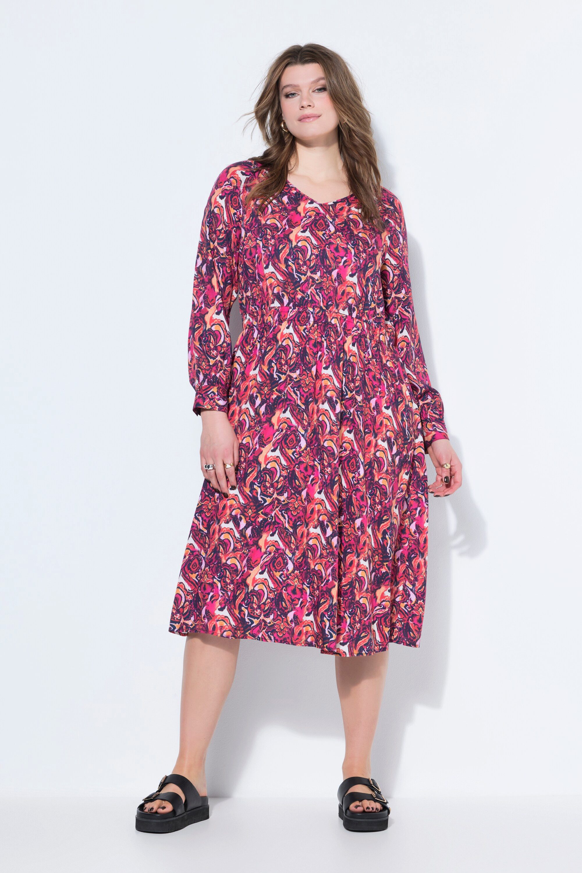 Studio Untold Midikleid Midikleid Alloverprint Raglan-Langarm