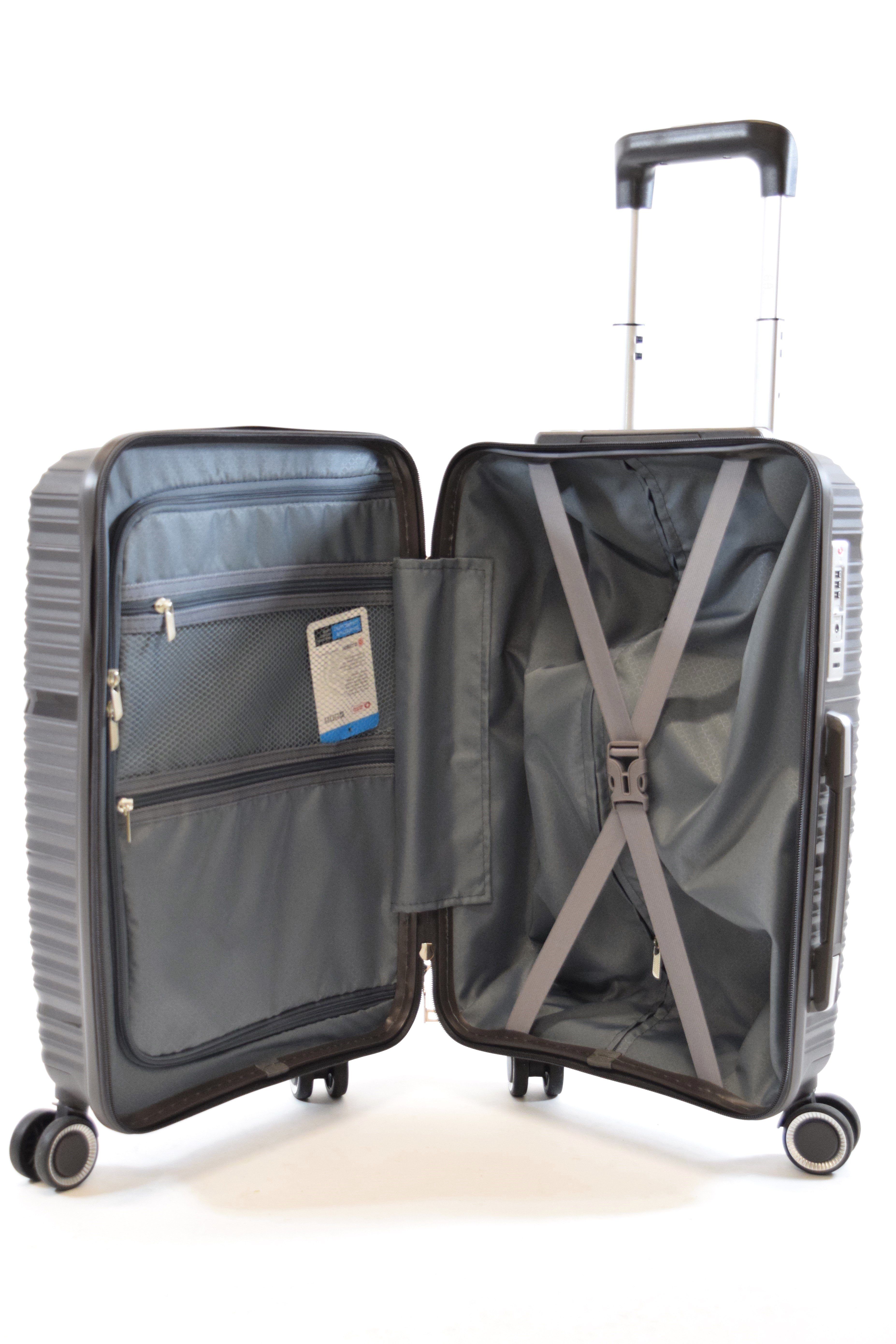 Zimmert Leather Hartschalen-Trolley Flightourer, 4 Rollen, Grau, Blau, Polypropylen, Bruchsicher, versenktes TSA Schloss