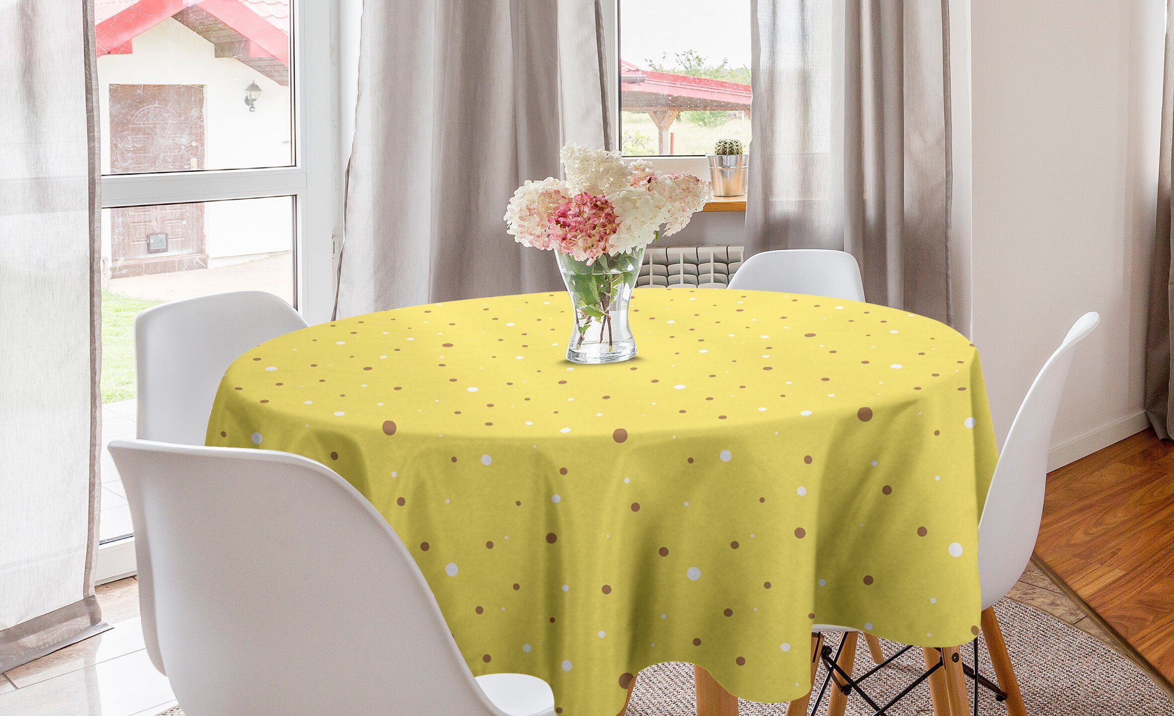 Abakuhaus Tischdecke Kreis Tischdecke Abdeckung für Esszimmer Küche Dekoration, Gelbe Punkte Groß oder klein Spots