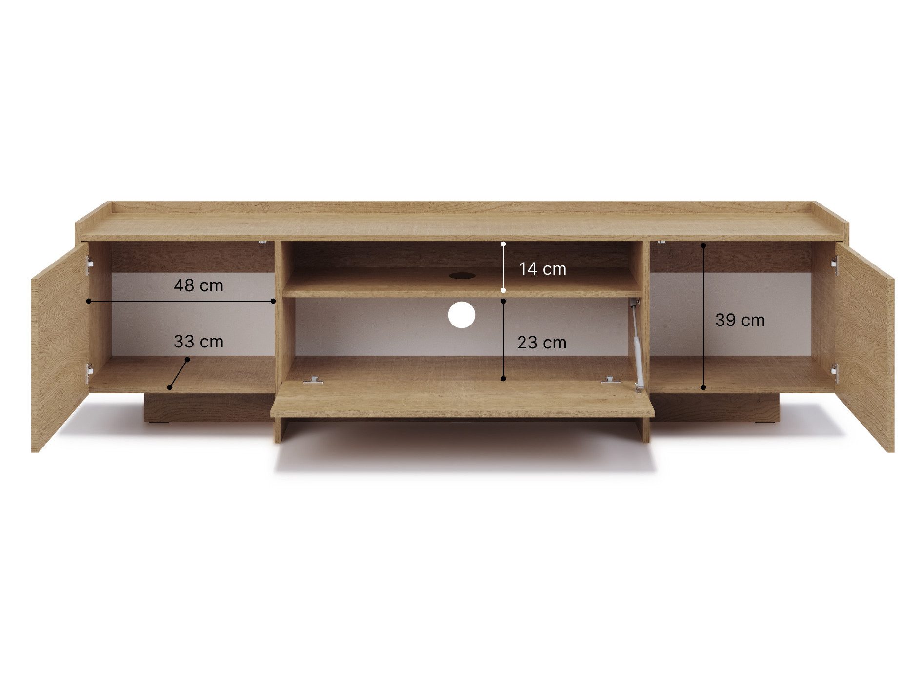 Beautysofa TV-Schrank JUNI mit 3 Türen und offener Ablage (Push-to-Open-Funktion, im Japandi-Stil)