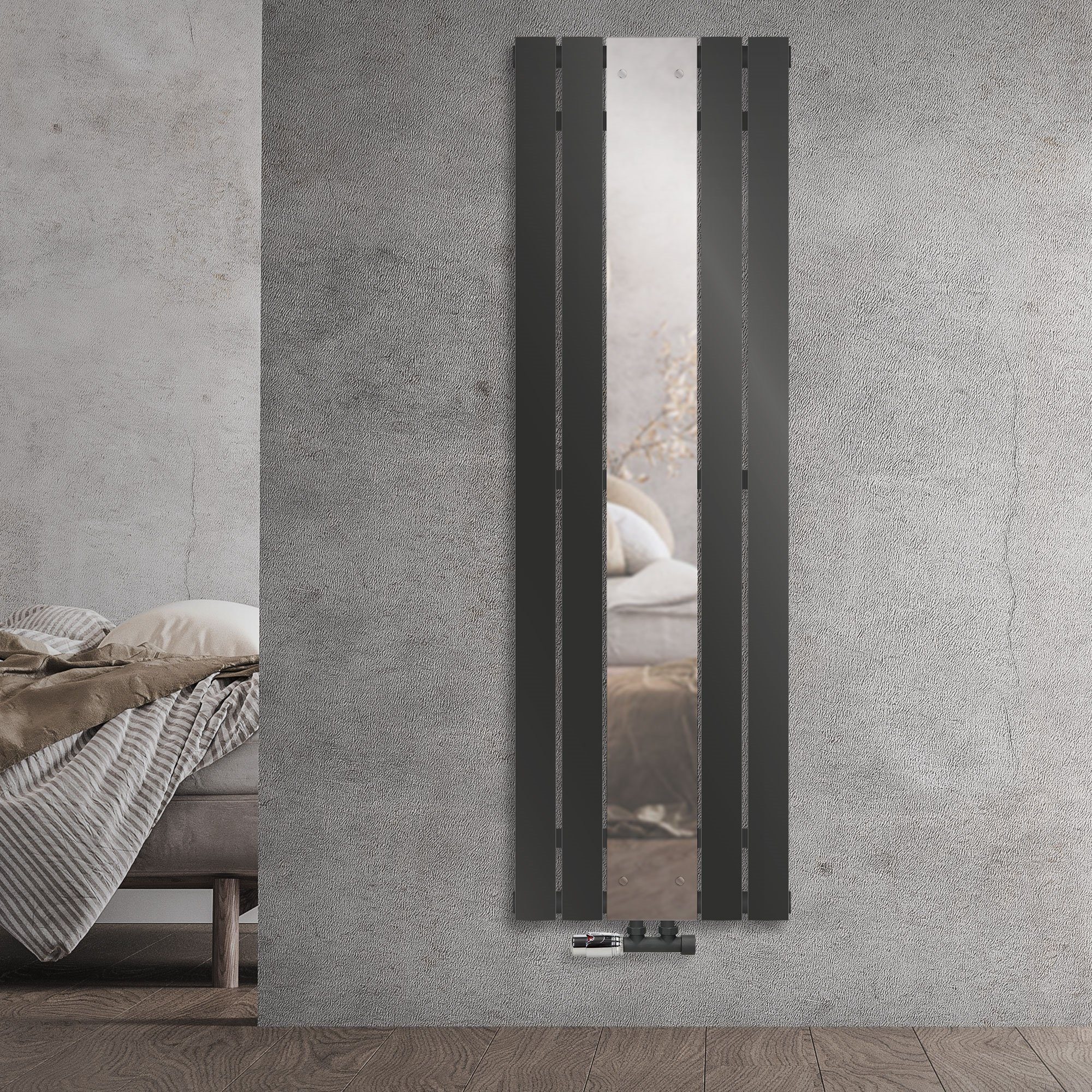ML-DESIGN Heizkörper Badheizkörper Flach mit Spiegel und Wand  Anschlussgarnitur 45x160cm